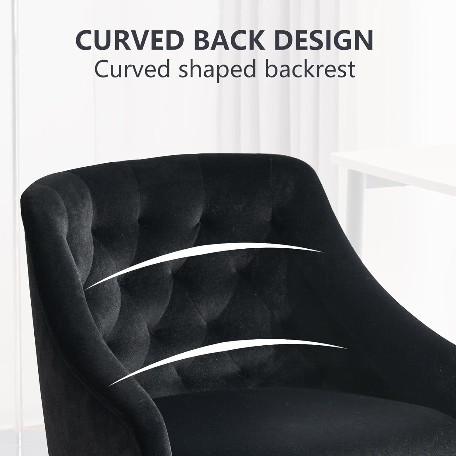 Black Velvet Office Chair 360 Swivel For Home Office
