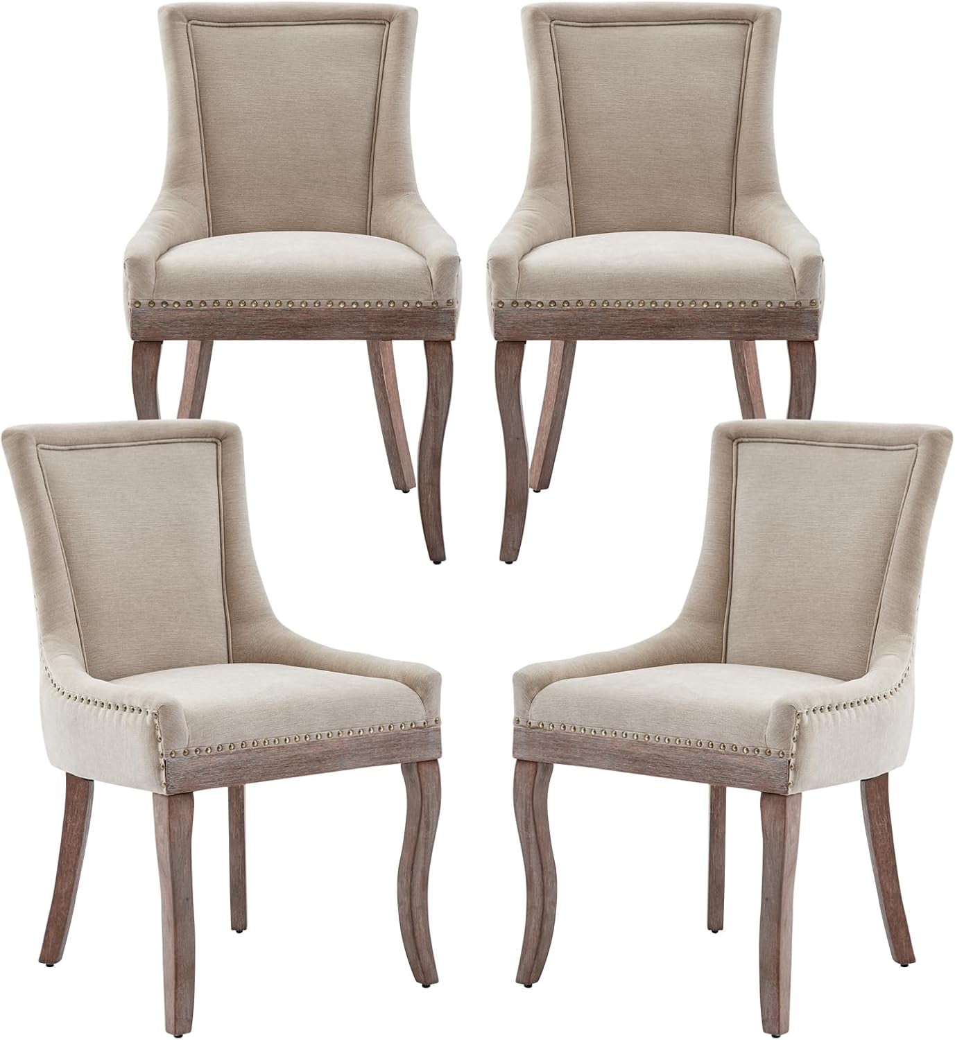Modern Dining Chairs Set of 4, High Back Dining Chairs Side Chairs with Solid Wood Legs, Upholstered Fabric Dining Room Chairs for Dining Room Kitchen, Beige-0