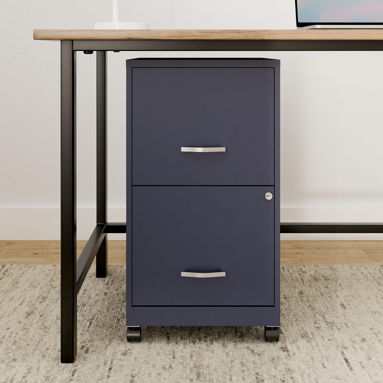 Mobile File Cabinet Navy With Two Locking File Drawers