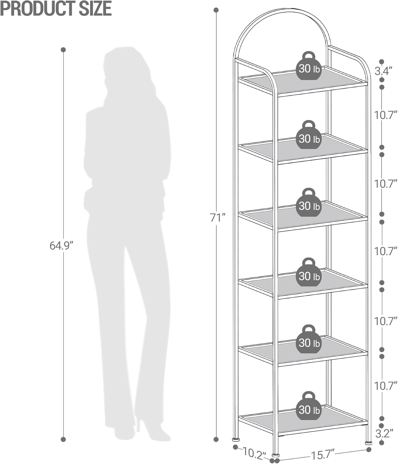 Six Tier Bookcase With Tempered Glass Shelves Home Office