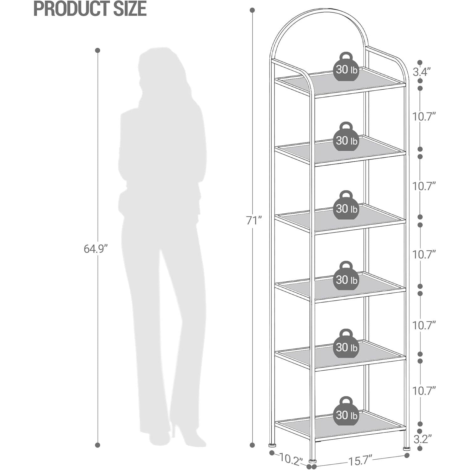 Gold Six Tier Bookcase With Tempered Glass Shelves-1