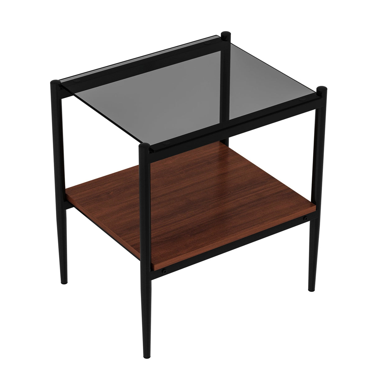 Rectangle End Table Set with Gray Tempered Glass Tops - Gray