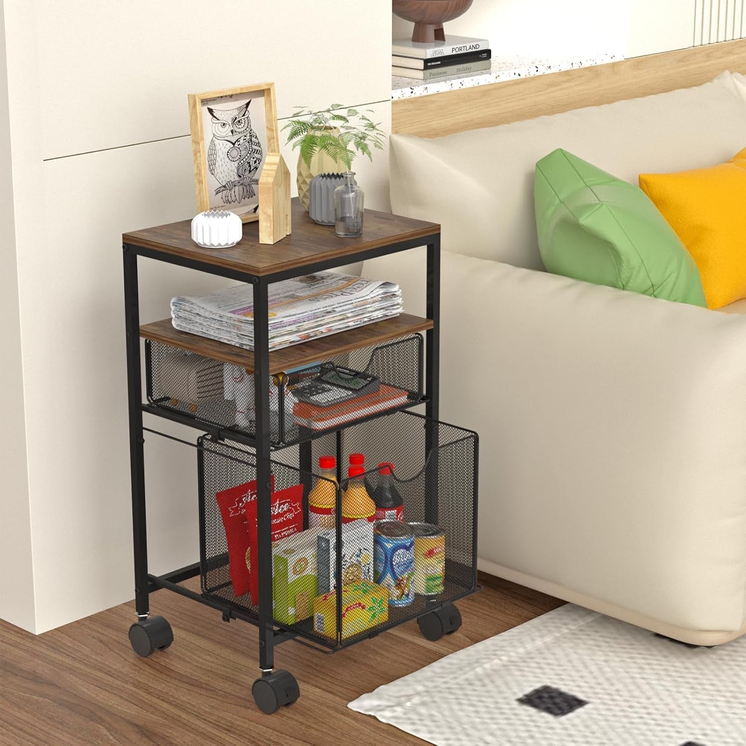 Rolling File Cart With Sliding Drawer For A4 Files