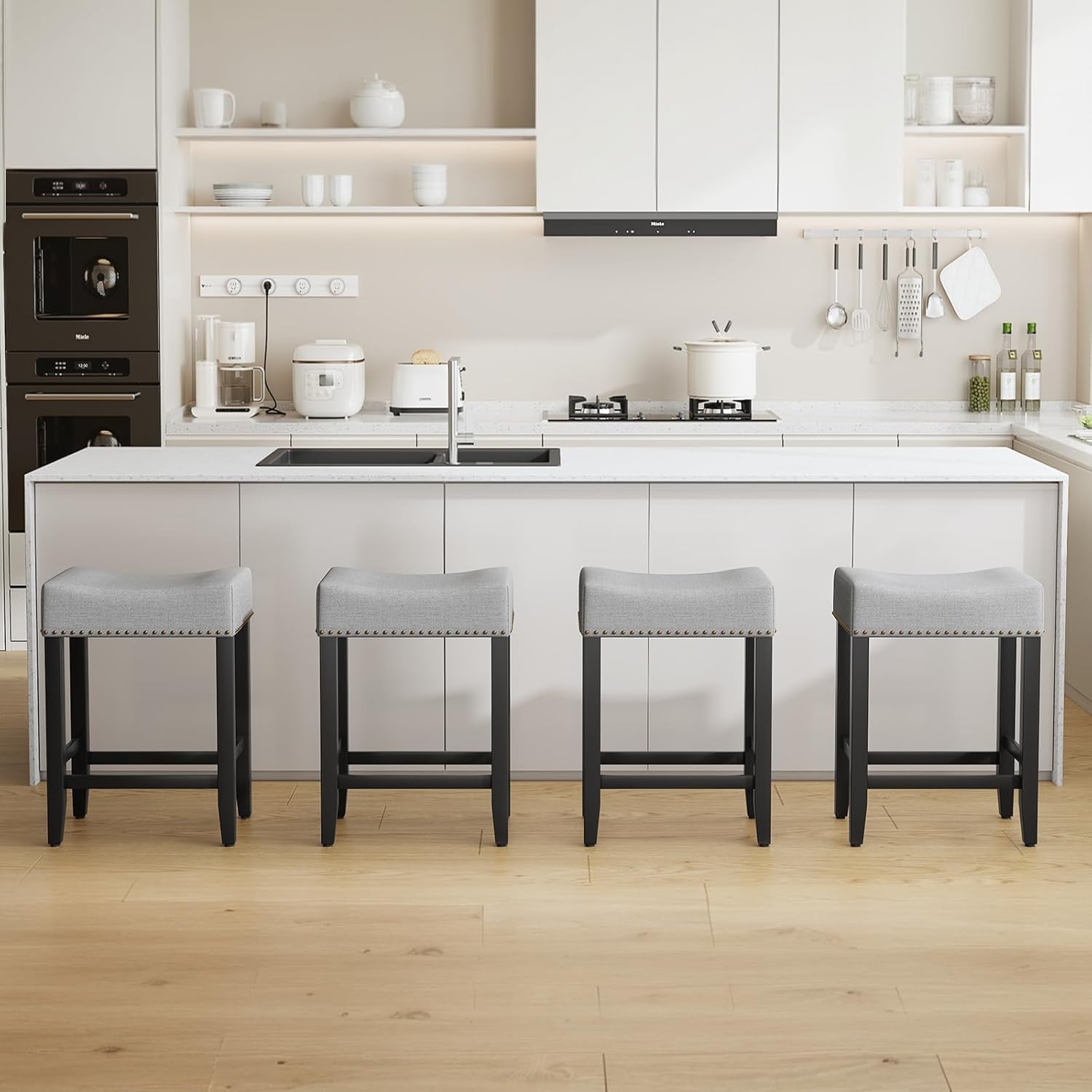 Ergonomic Upholstered Bar Stools Set for Kitchen Island