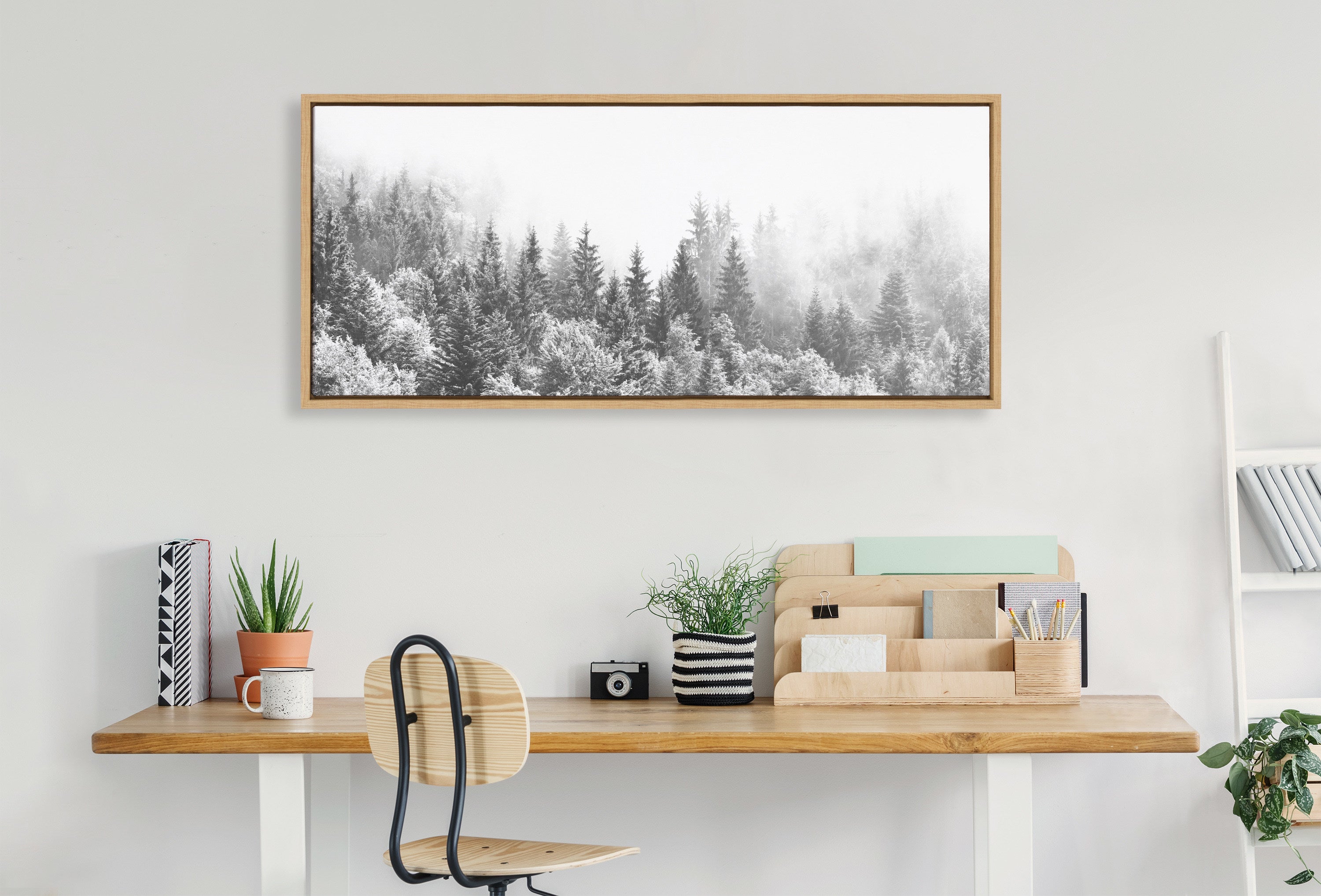 Sylvie Forest On A Foggy Day BW Framed Canvas by The Creative Bunch Studio