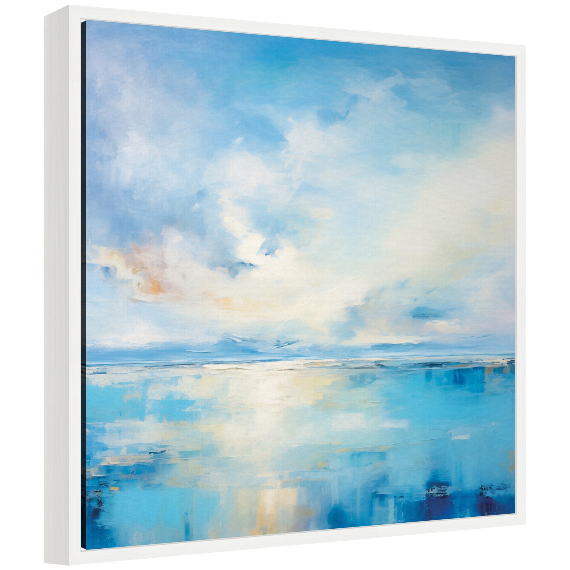 Sylvie Serene Coastal Waters Tranquil Landscape Framed Canvas by The Creative Bunch Studio