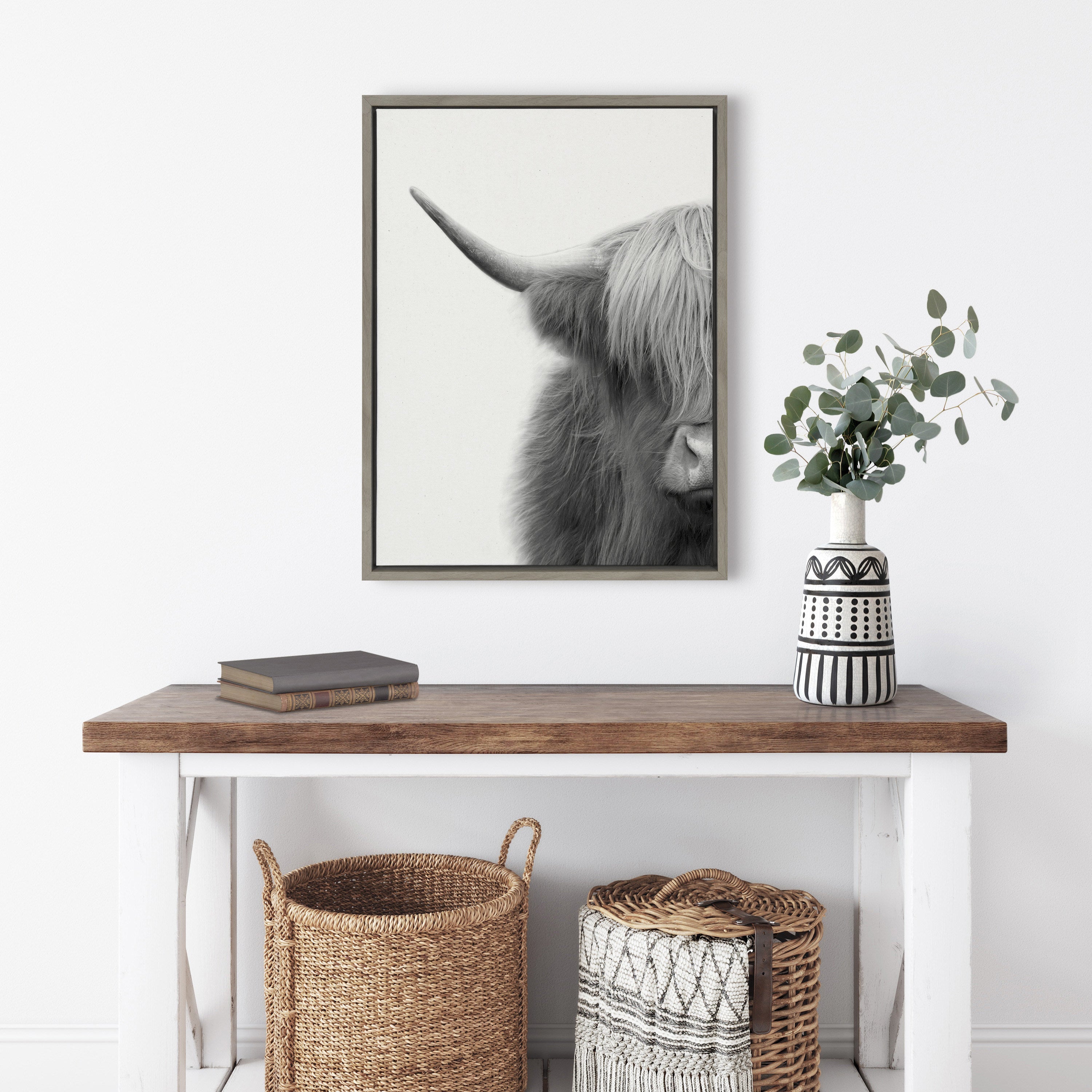 Sylvie Hey Dude Highland Cow Crop Framed Canvas by The Creative Bunch Studio