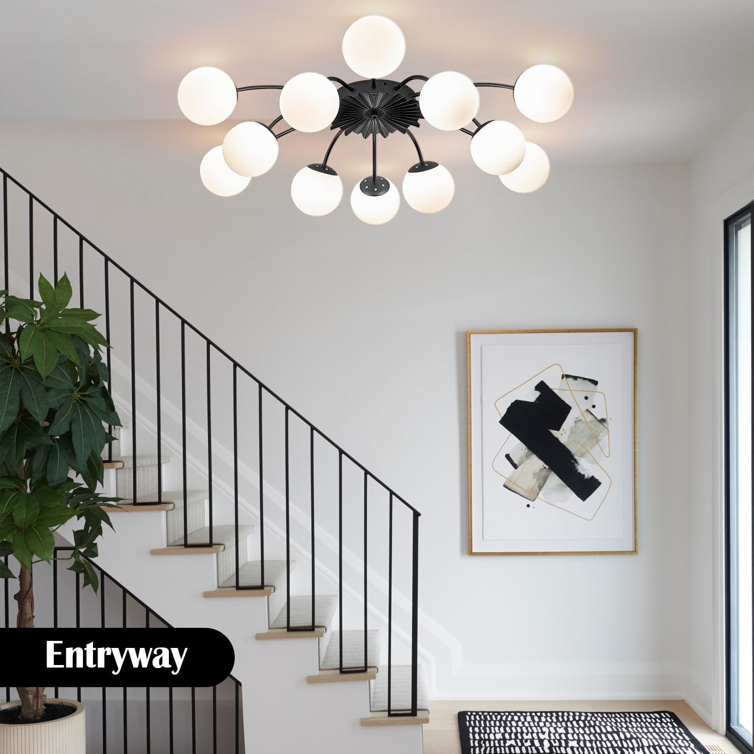 Milk Glass Sputnik Chandelier 12 Light Black Handblown-4