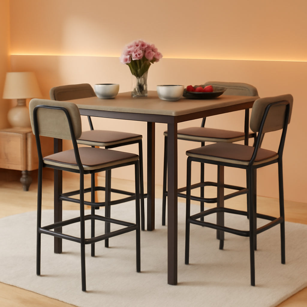 5 Piece Counter Height Dining Table Set Black Oak Stools