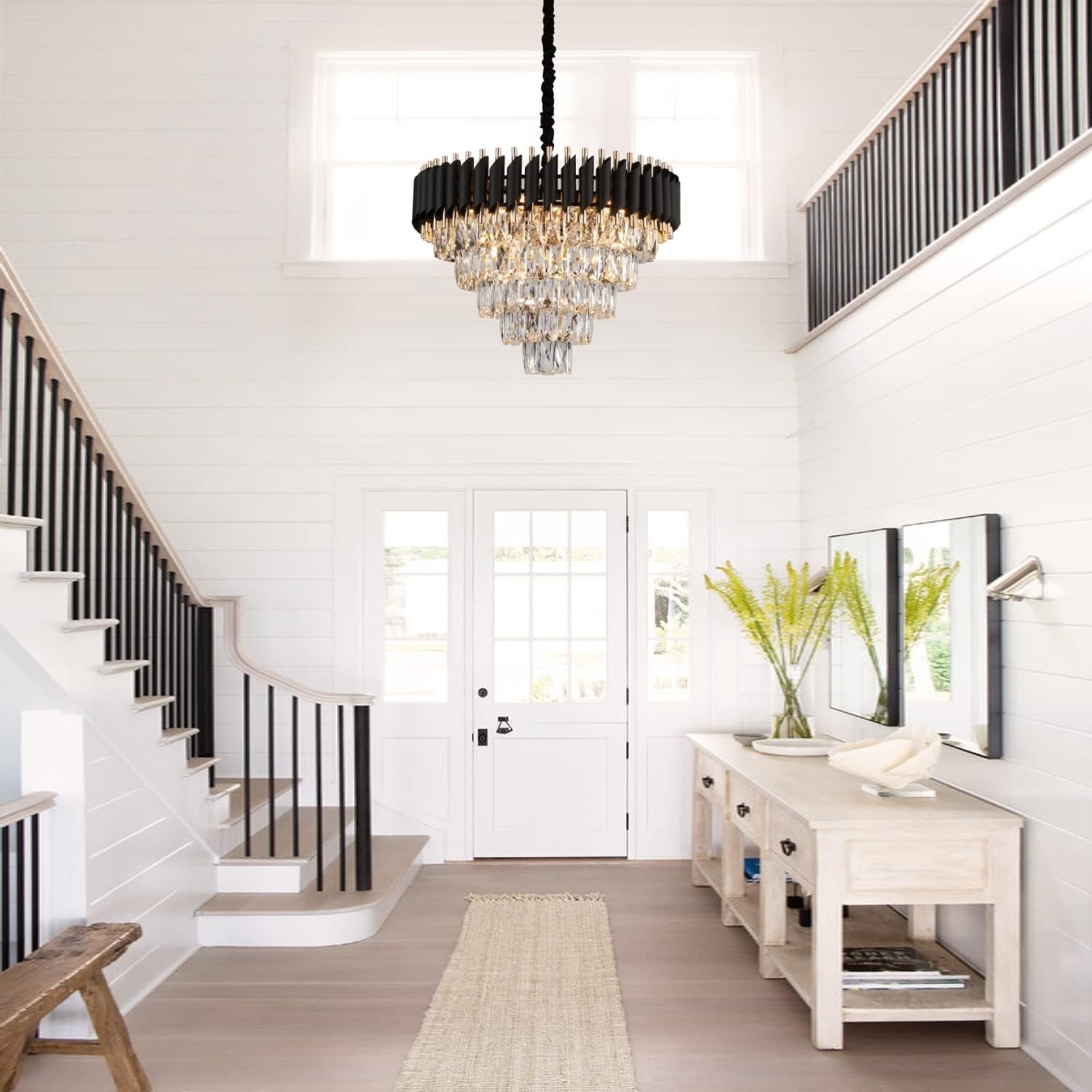 24 Inch Matte Black RoseGold CrystalChandelier Fixture-3