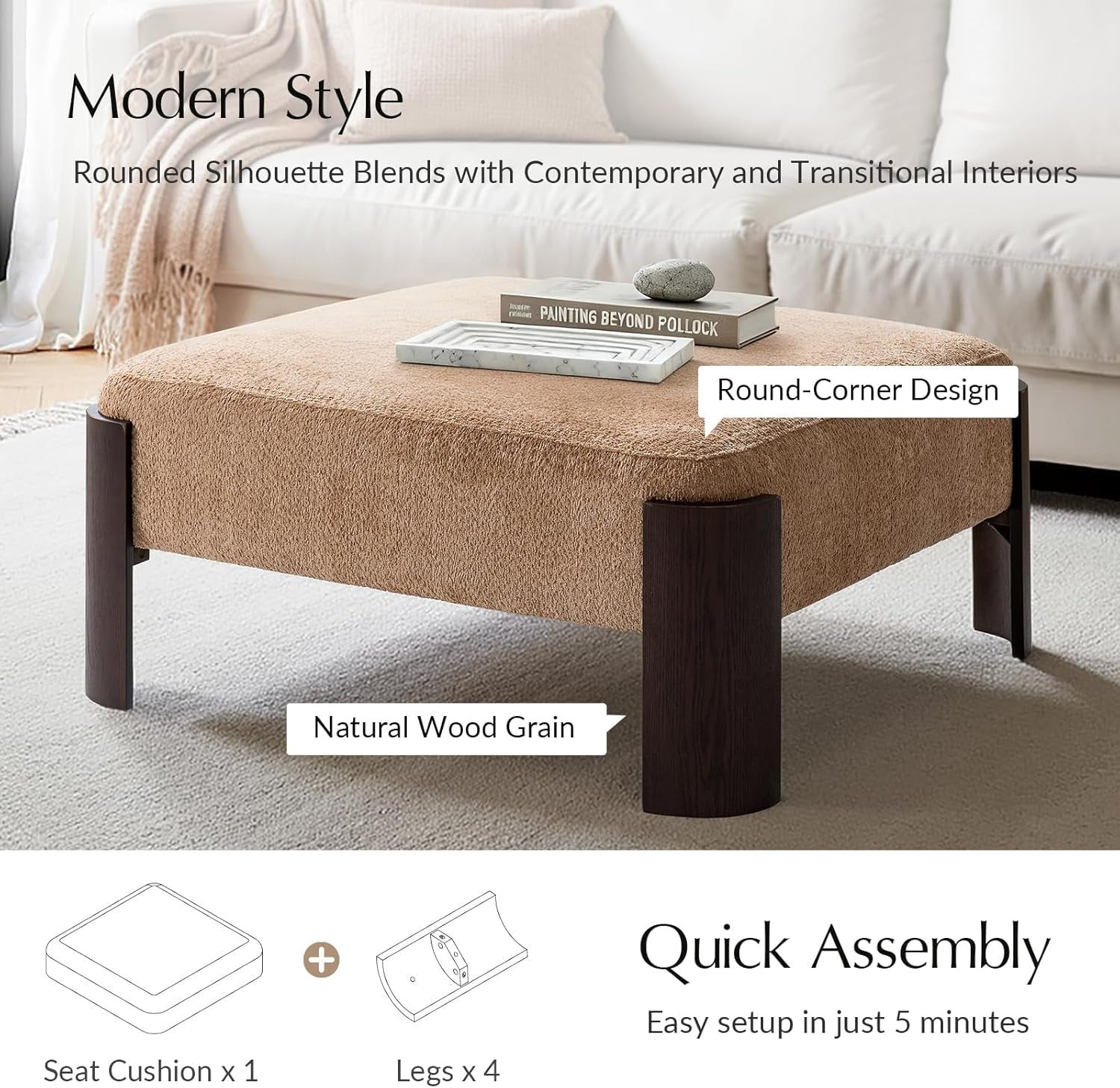 Forty Inch Super Soft Chenille Ottoman Coffee Table Sand