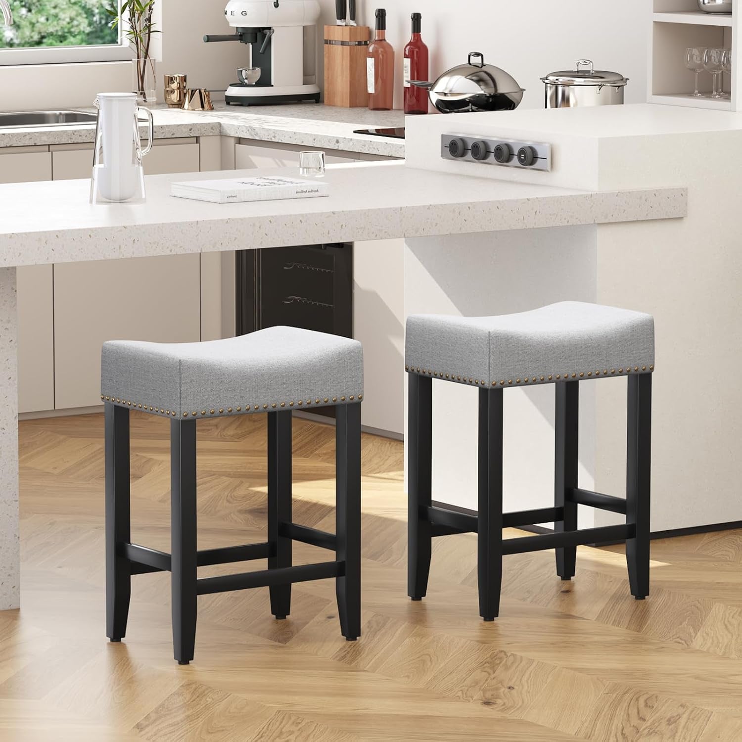 Ergonomic Upholstered Bar Stools Set for Kitchen Island