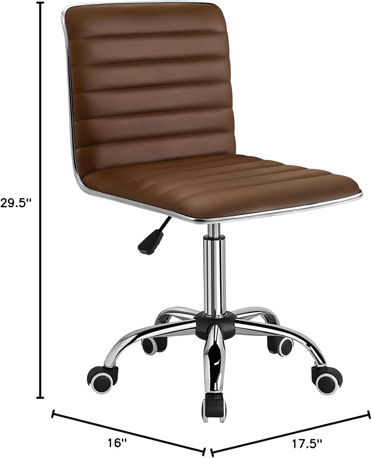 Mid Back Leather Armless Ribbed Task Chair Swivel Office