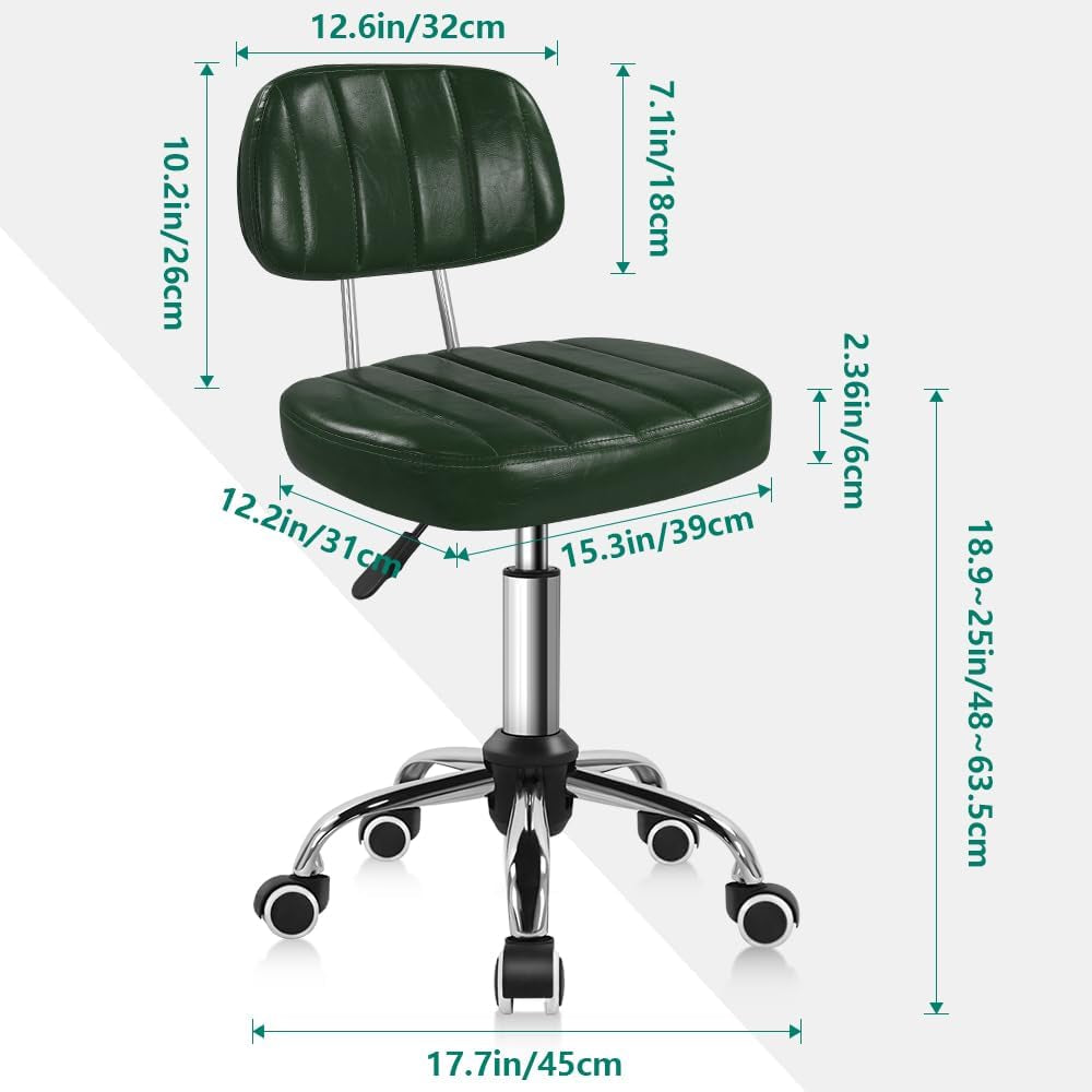 Green Height Adjustable Swivel Stool With Wheels Backrest