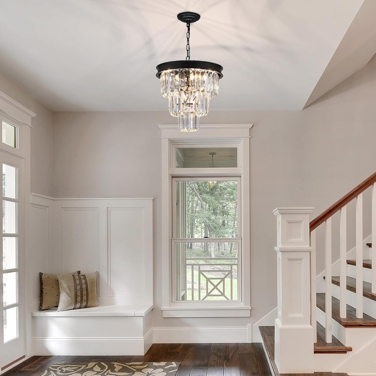 Black Crystal Chandelier Four Light Dining Room Pendant-2