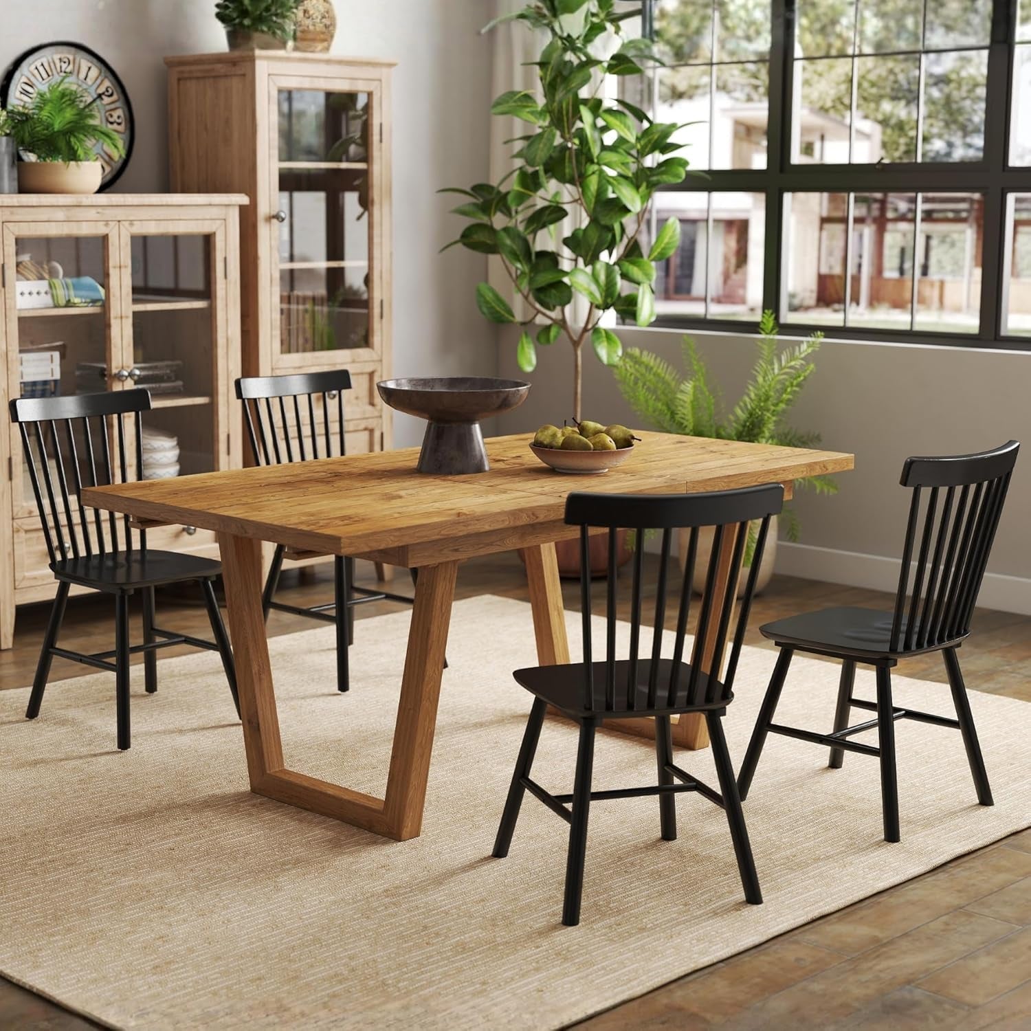 Windsor Spindle Back Dining Chair Armless Black Wood