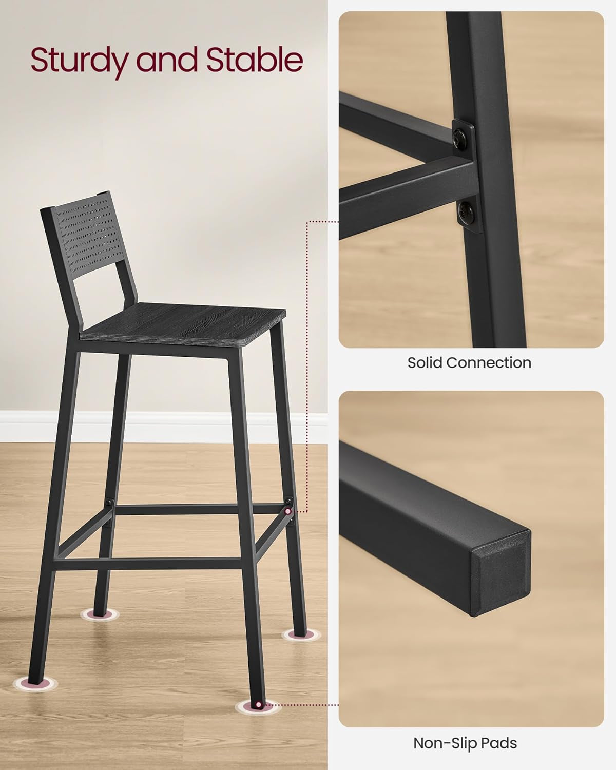 Industrial Charcoal Gray Bar Stools Set Of 2 for Kitchen