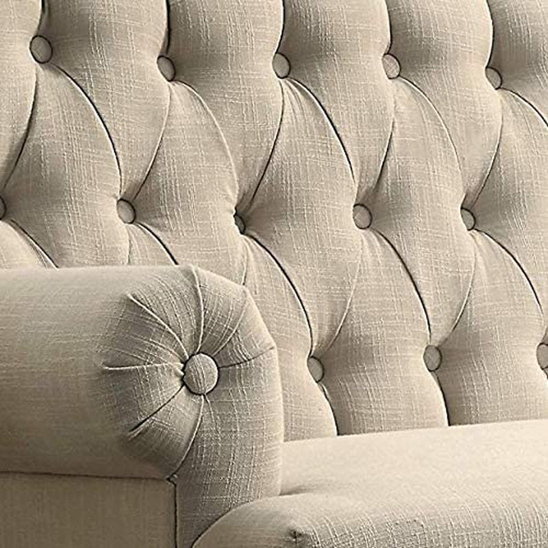 Warm Beige Loveseat Sofa Set With Tufted Back Upholstery