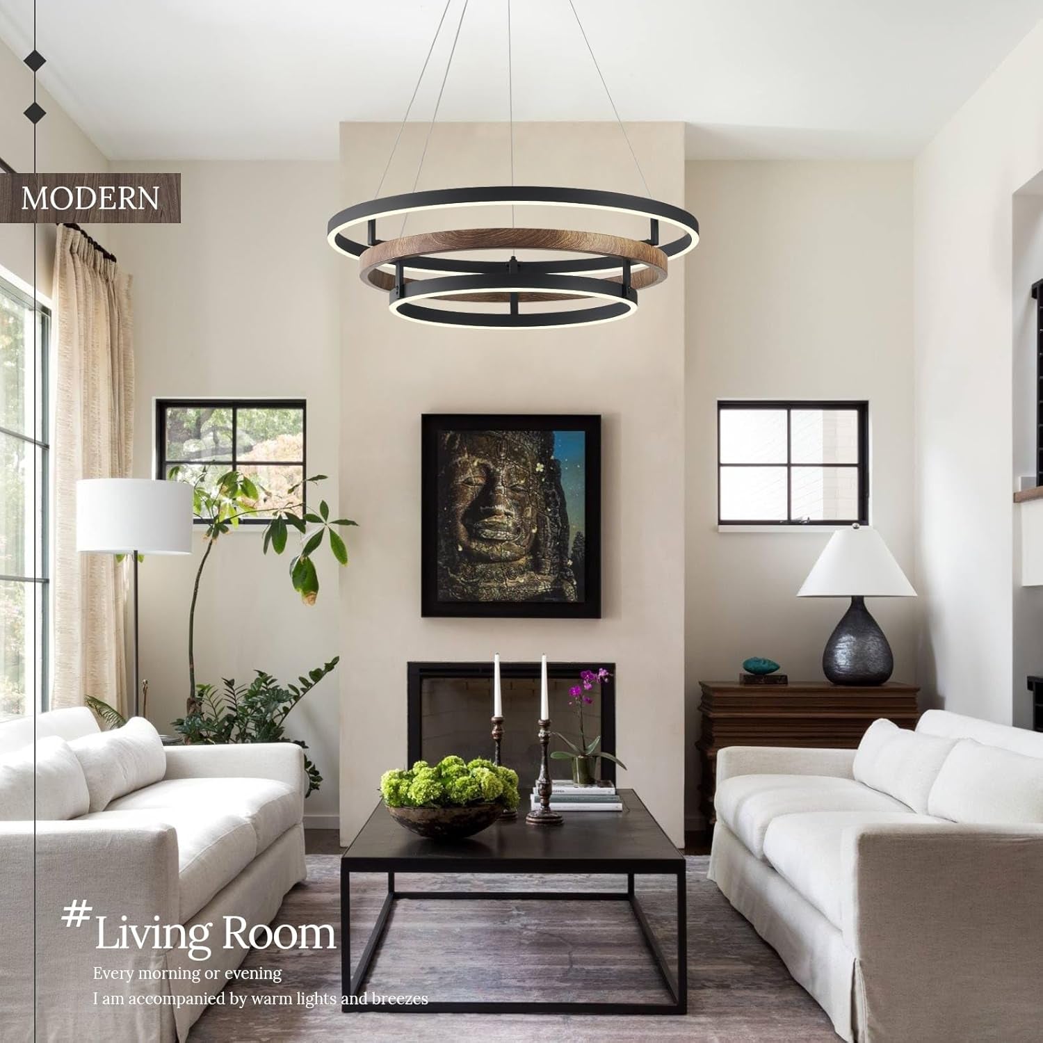 Matte Black Triple Ring LED 24 Inch Chandelier Fixture-1