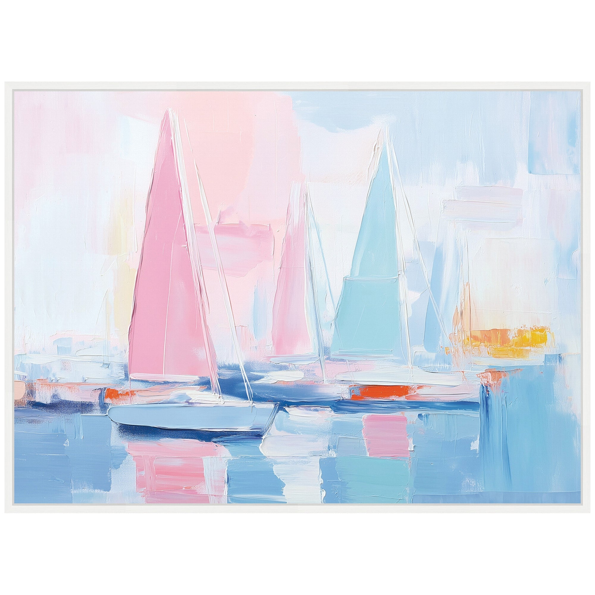 Sylvie Abstract Sailboat Harbor Landscape Pastel and Pops of Color Framed Canvas by The Creative Bunch Studio