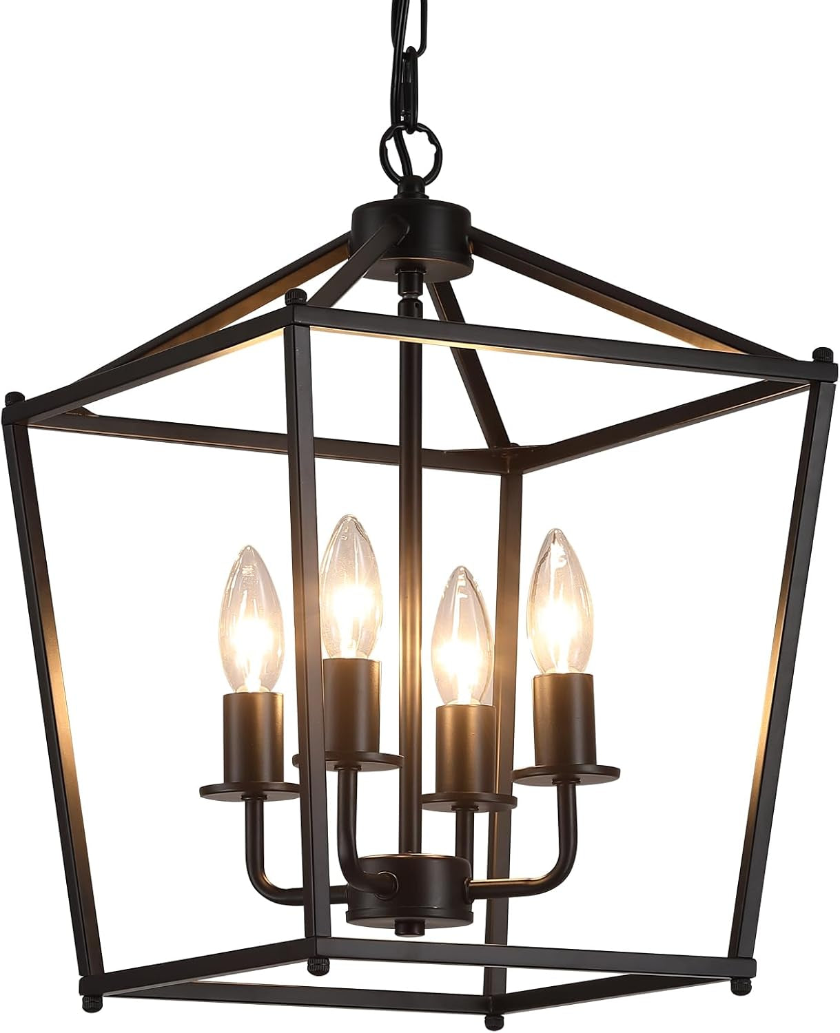 UL Black Industrial Lantern Chandelier 4 Light Pendant
