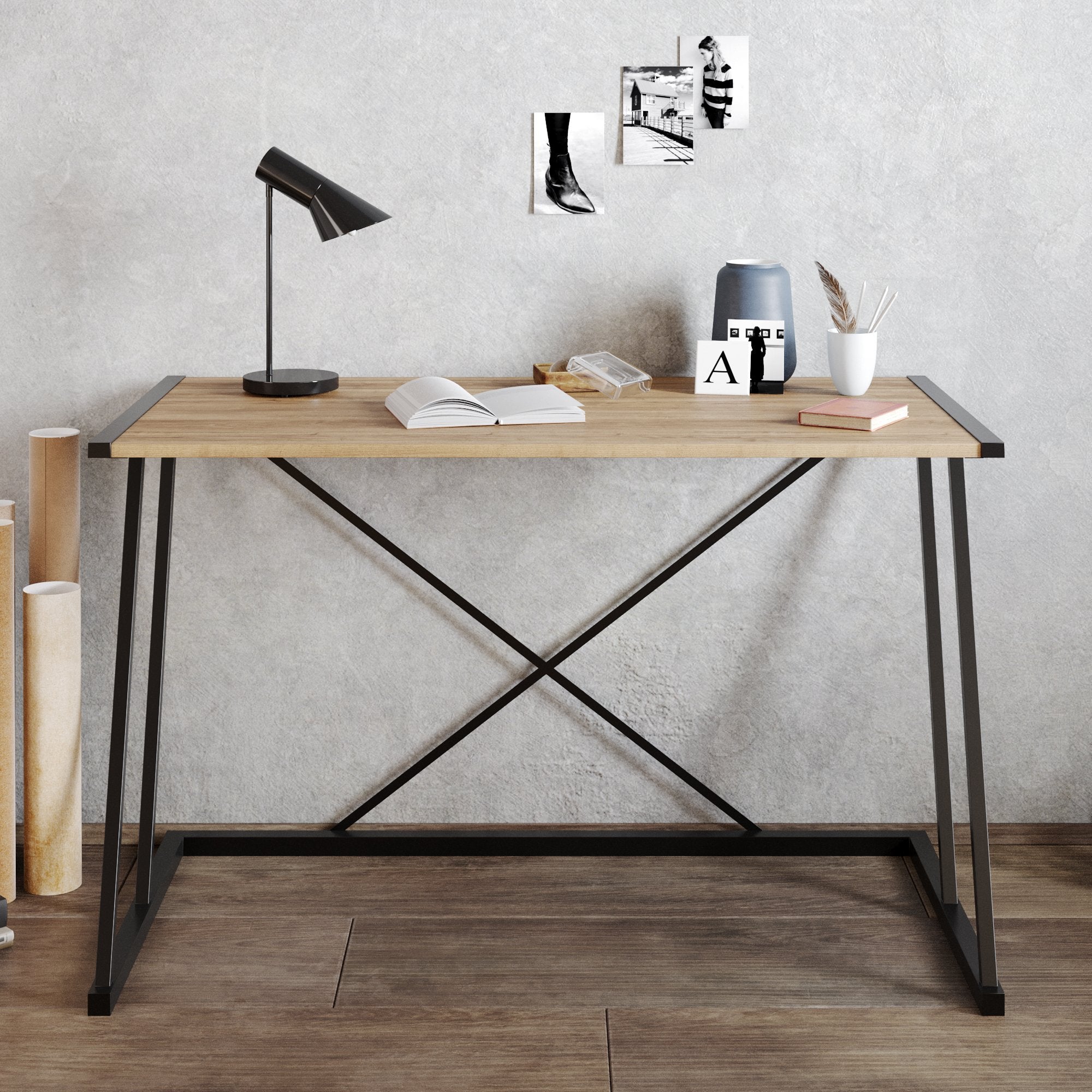 Anemon 47'' Wide Computer Desk with Crossbar Metal Frame