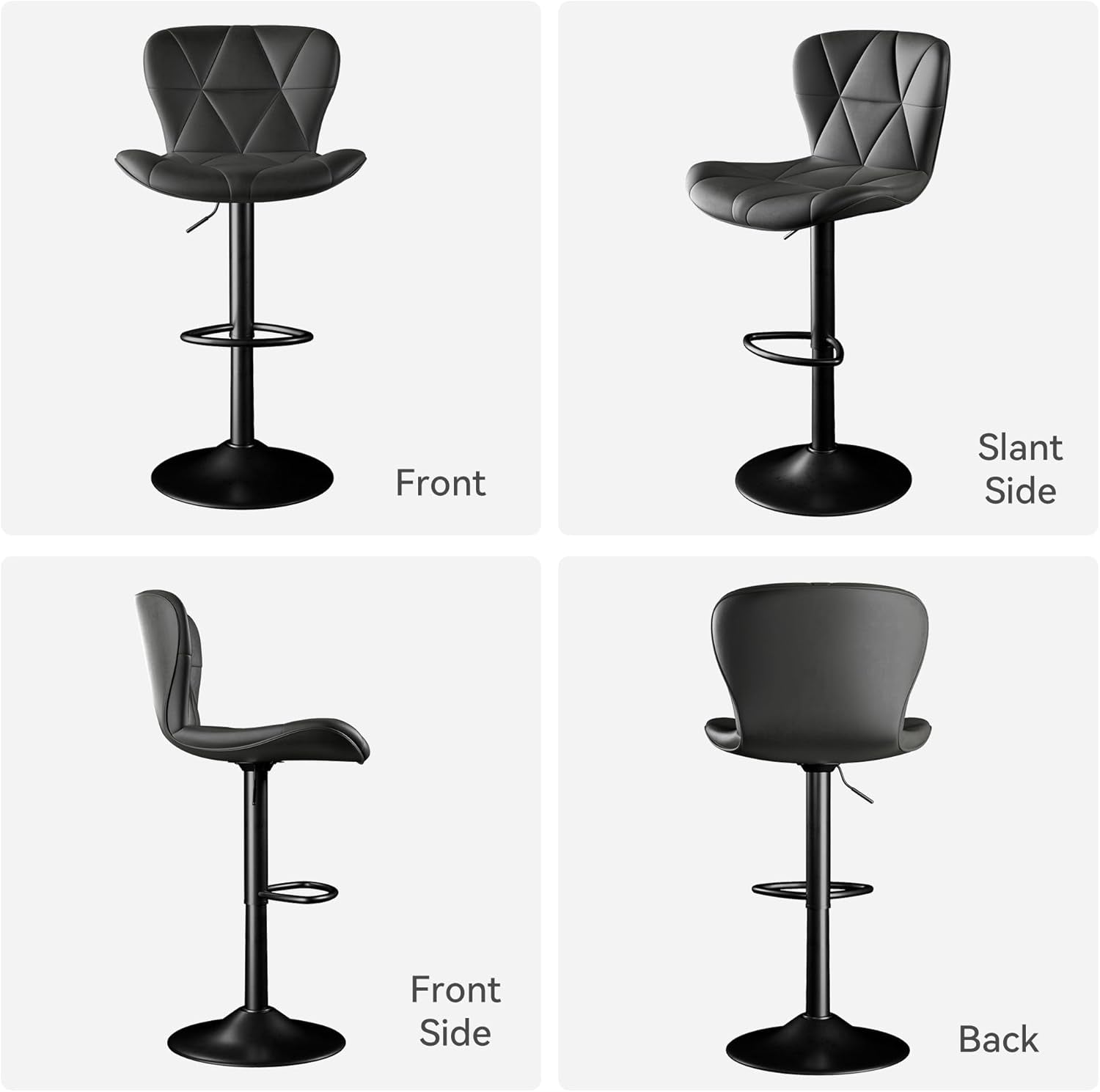 Bar Stools Set Of 2 Adjustable Swivel Faux Leather Black