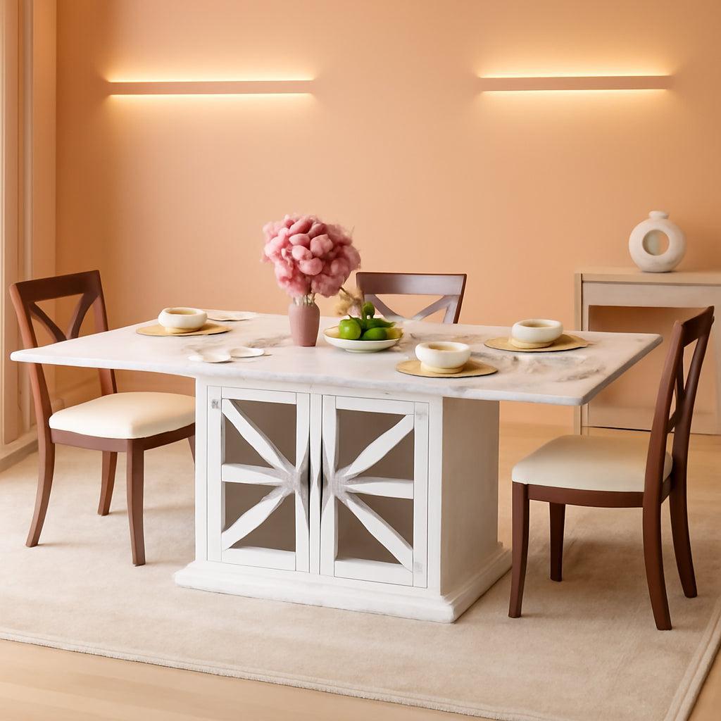 63 Inch White Rectangular Dining Table With Storage