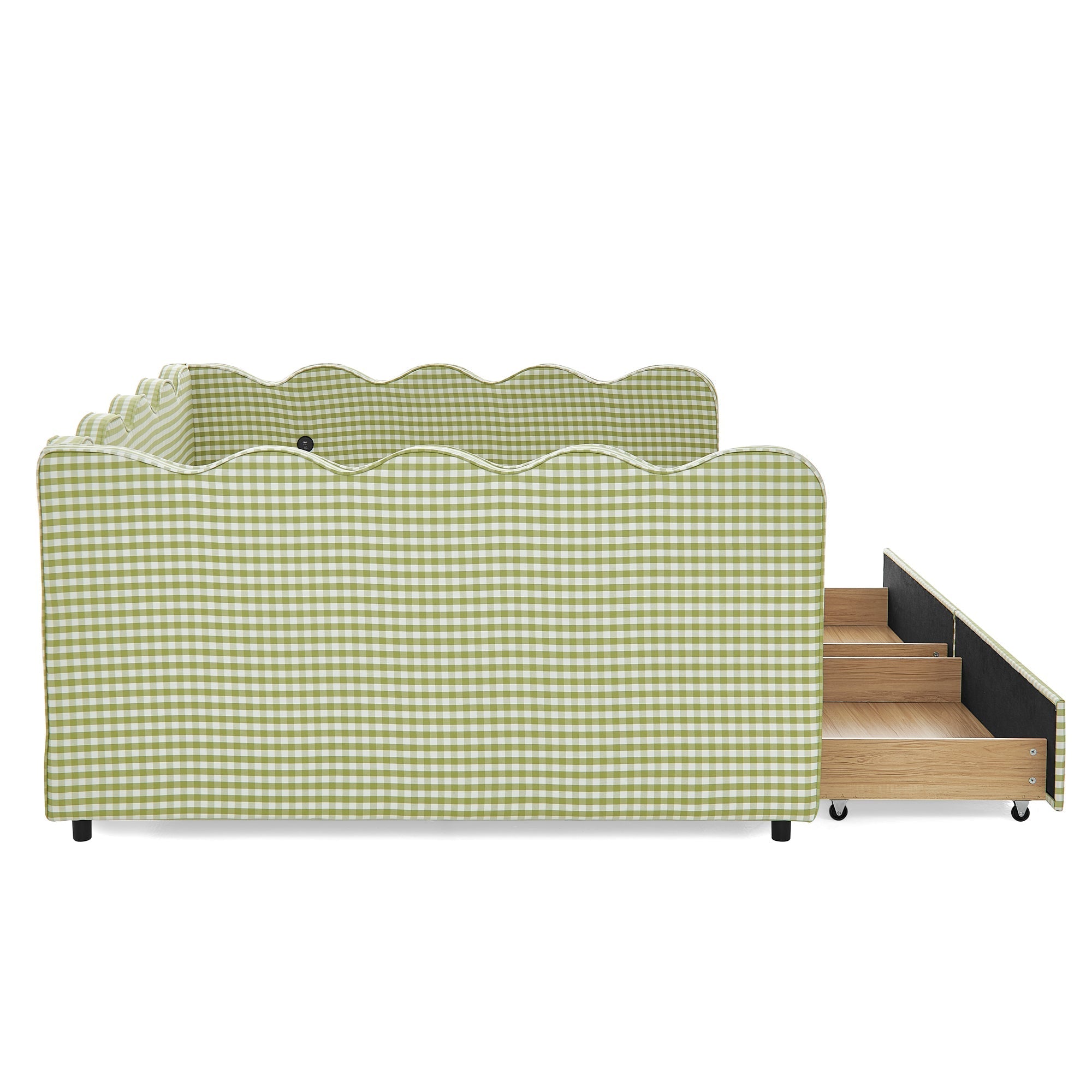 Queen Size Cozy Gingham Daybed with Two Storage Drawers and USB Port