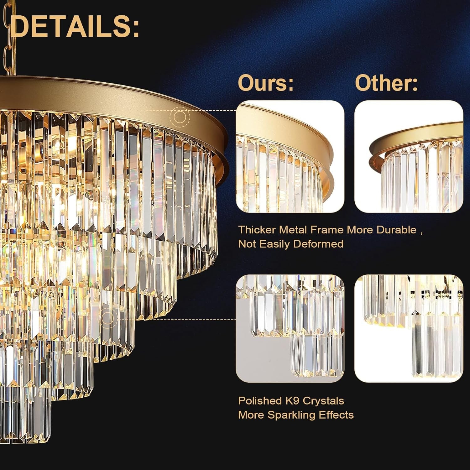 Large Gold Elegant Crystal Chandelier For Hallways-2