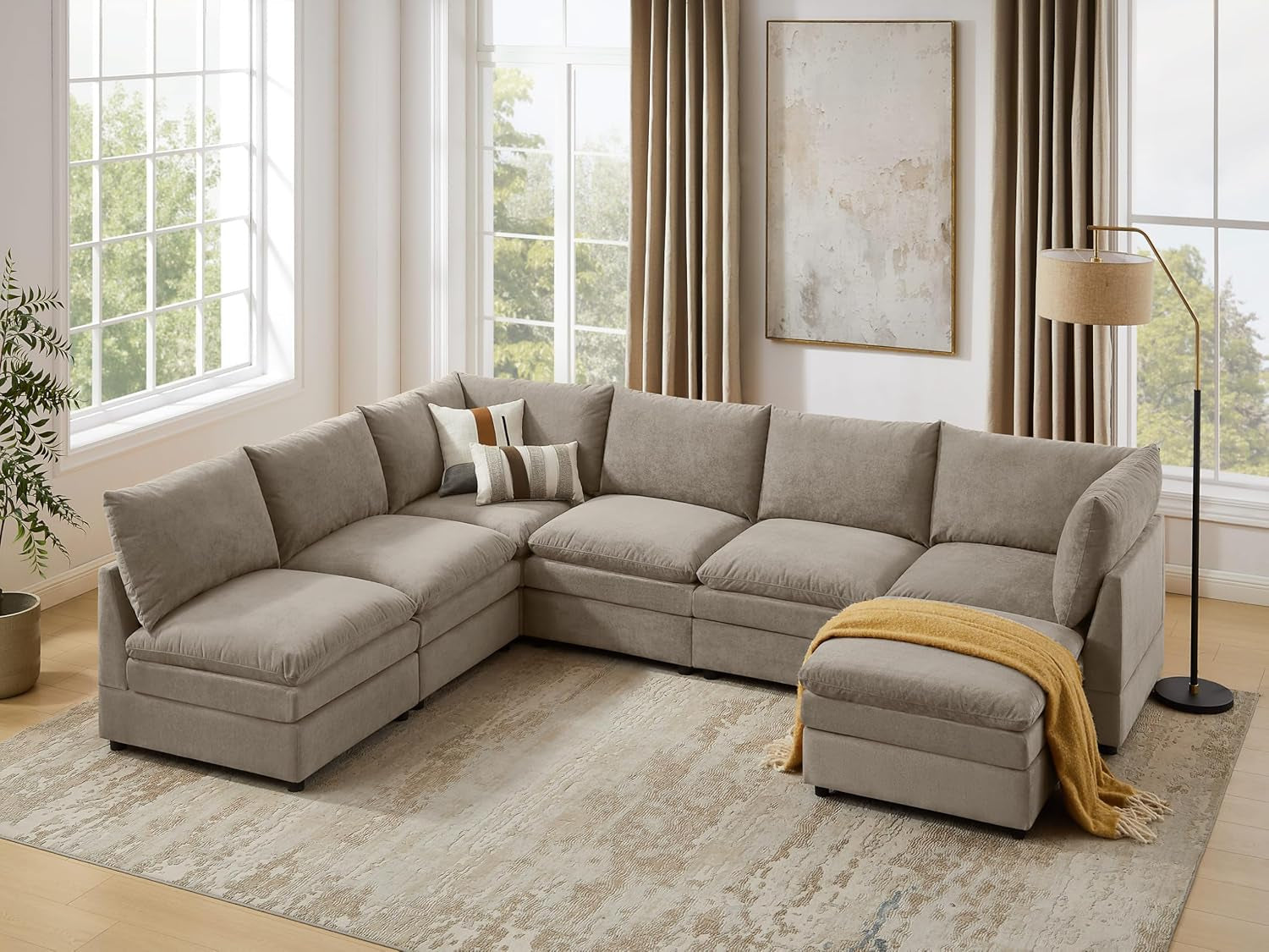 127 Inch Taupe Contemporary Modular Sectional Sofa