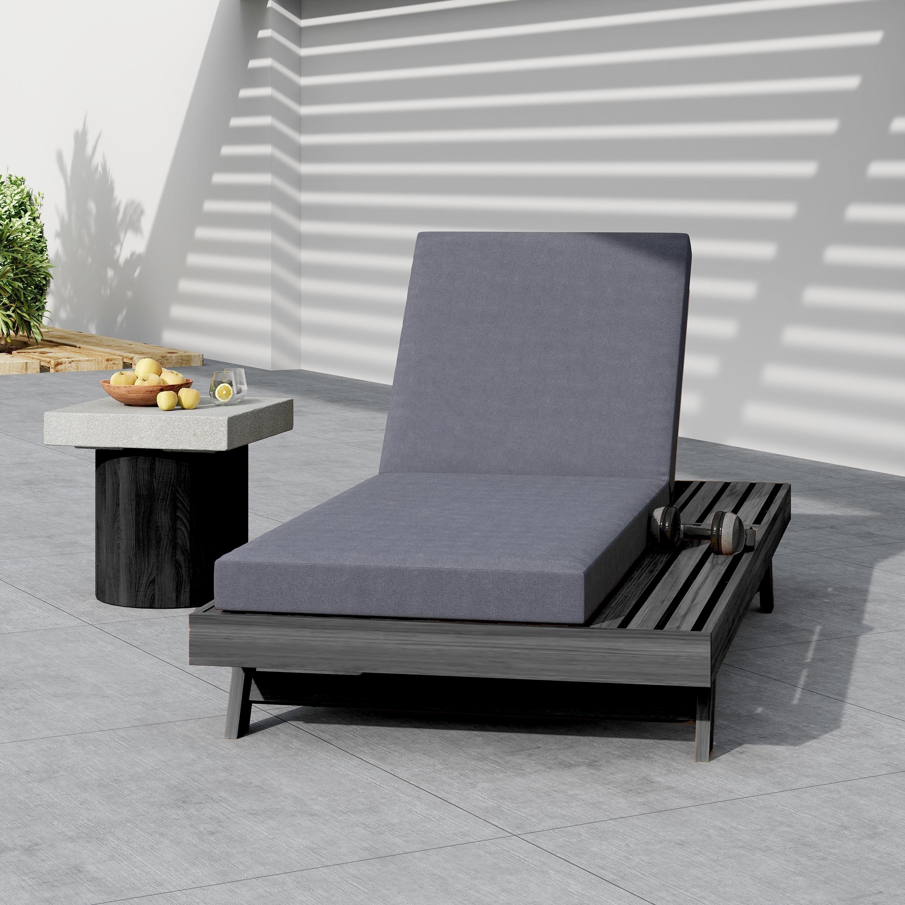 Lounge Chaise Set in Black Acacia Wood with Water-Resistant Cushions