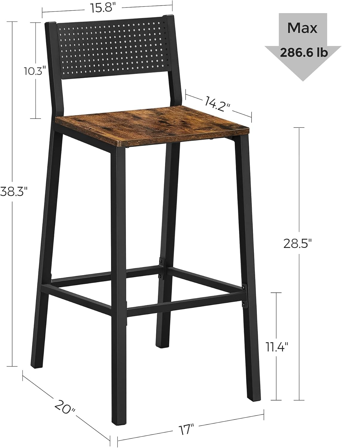 Rustic Industrial Bar Stools Set Of 2 With Backrest Brown And Black