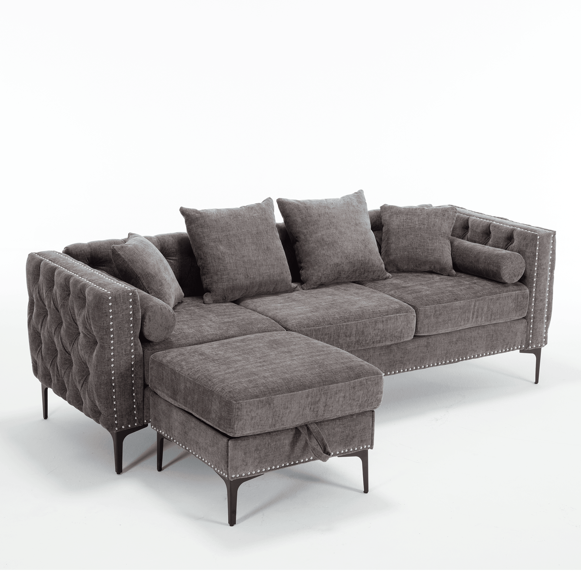 L Shaped Sectional Convertible Sofa with Storage Ottoman and Modern Tufted style - PRHOMZ