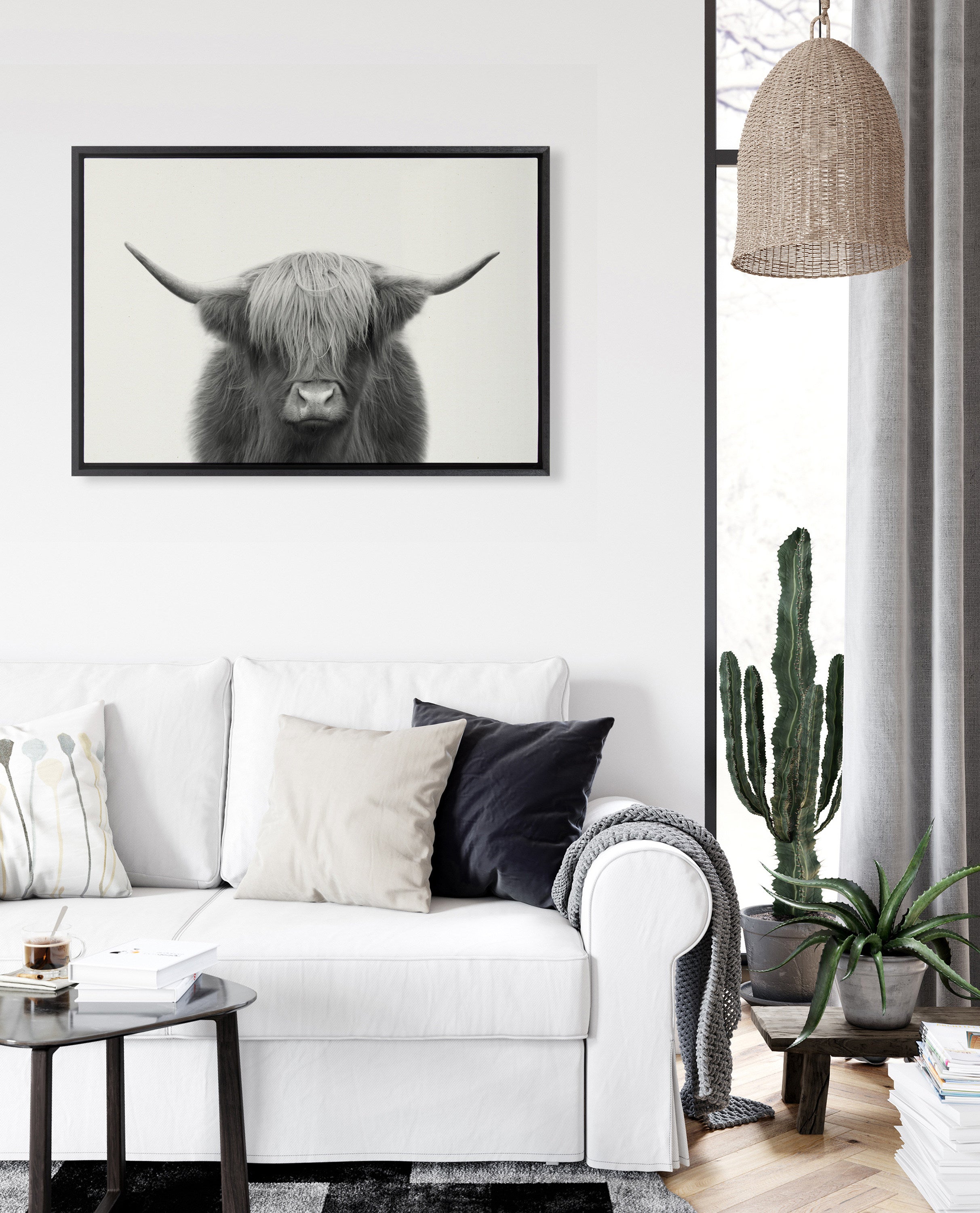 Sylvie Hey Dude Highland Cow Framed Linen Canvas by The Creative Bunch Studio