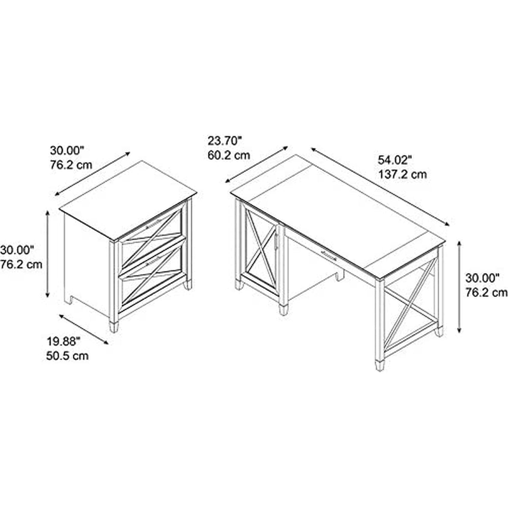 Key West 54W Computer Desk With Keyboard Tray And 2 Drawer File Cabinet