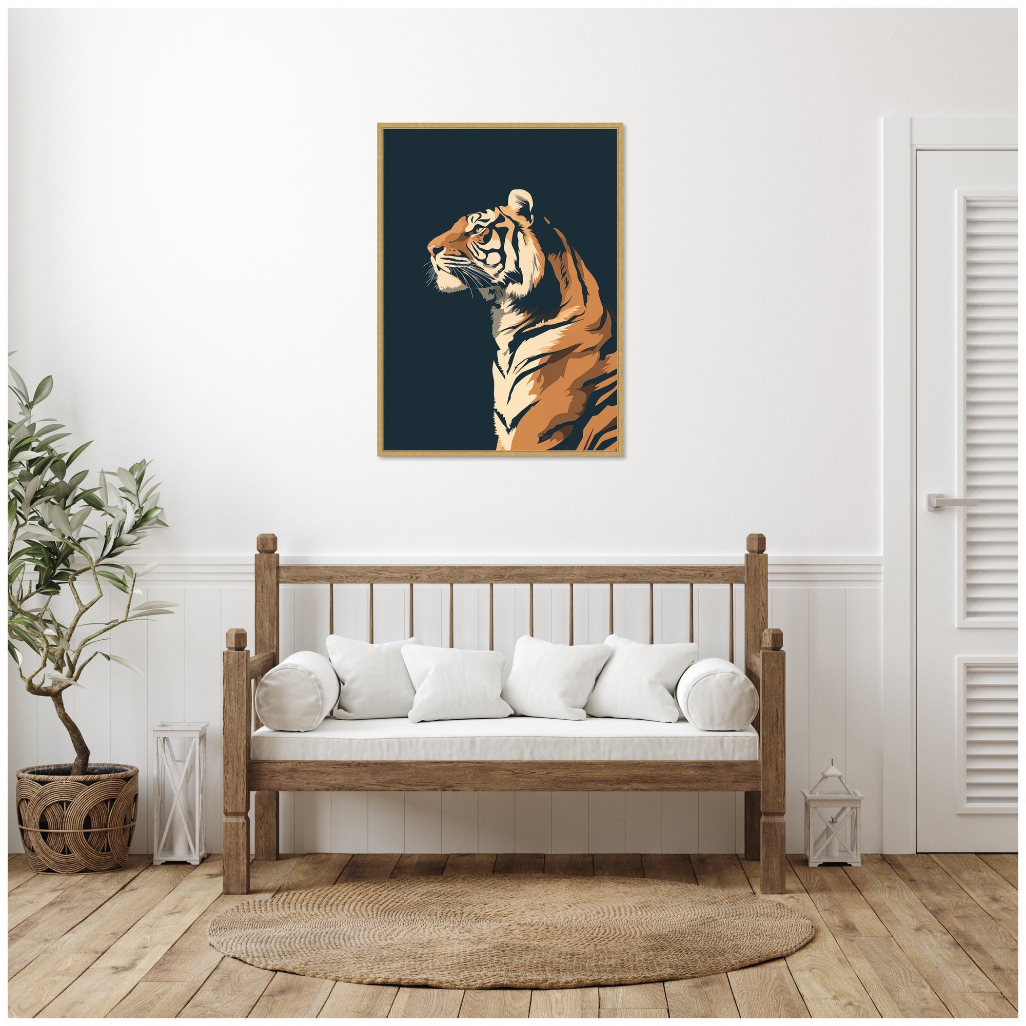 Navy Tiger by The Creative Bunch Studio Framed Canvas Wall Art Print