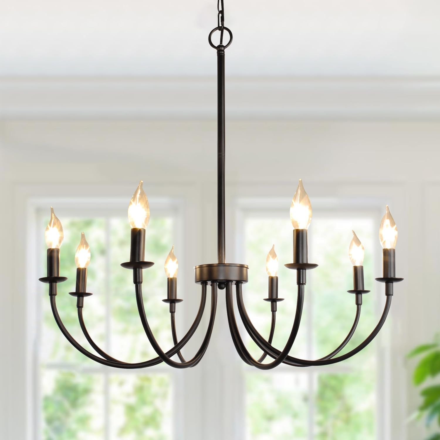 8 Light Black Farmhouse Chandelier for Dining Room-0