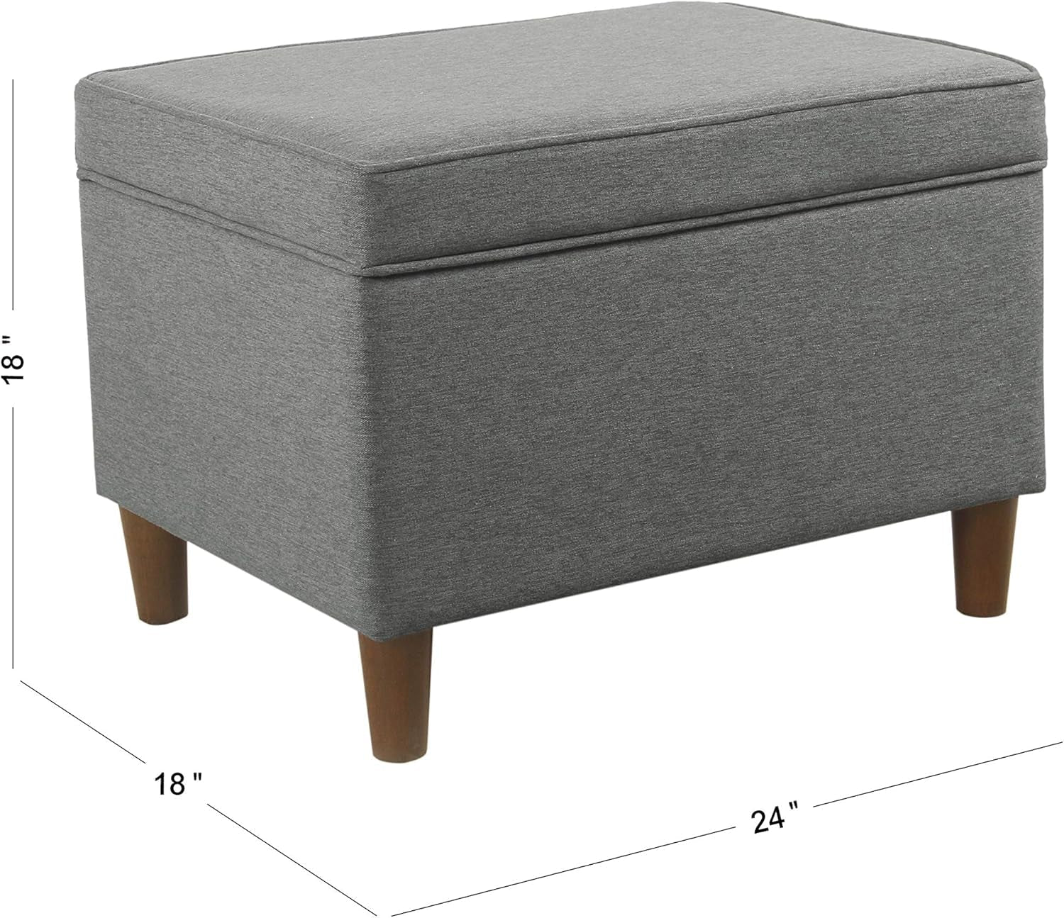 24 Inch Gray Fabric Hidden Storage Ottoman With Hinged Lid