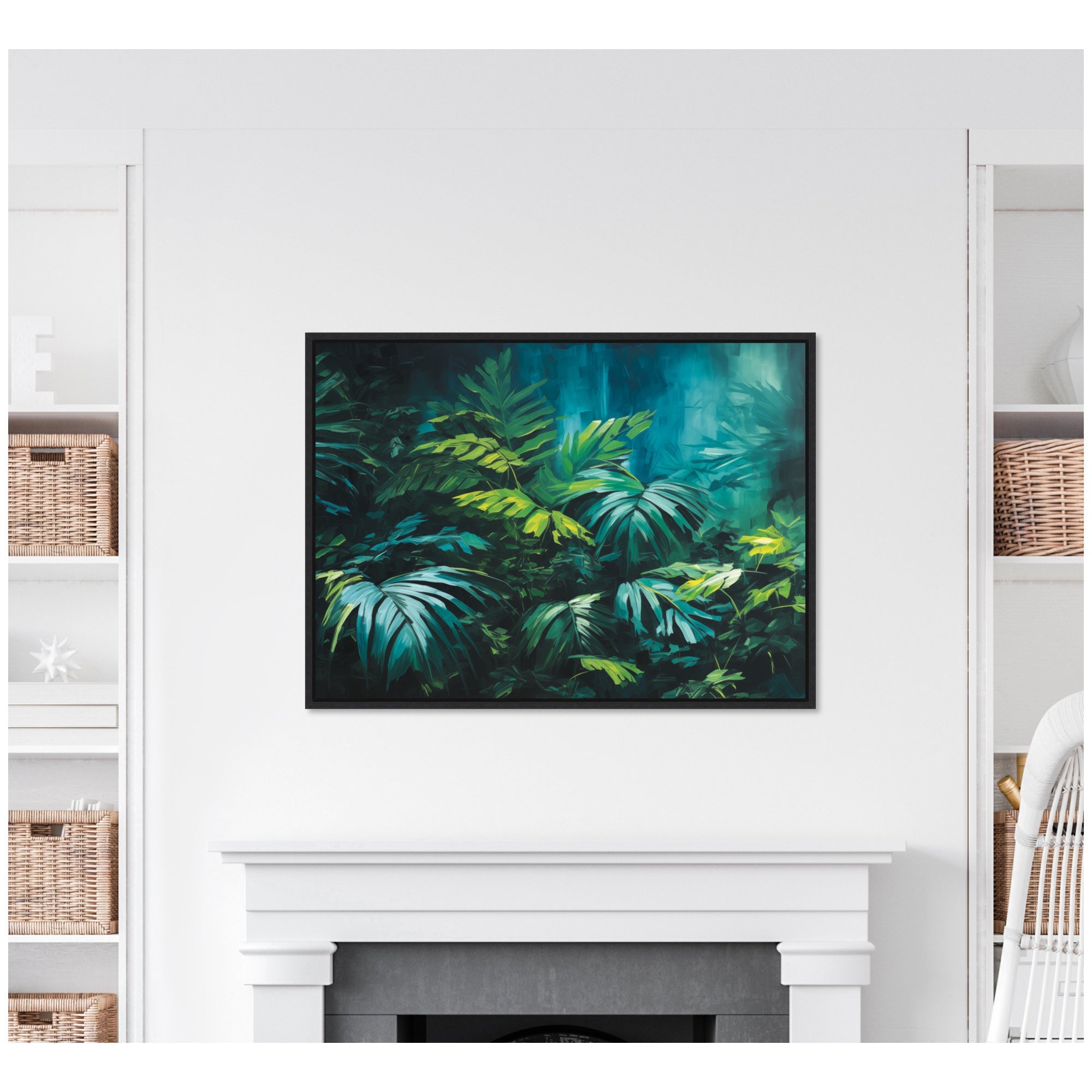 Sylvie Midnight Tropics Lush Landscape Framed Canvas by The Creative Bunch Studio