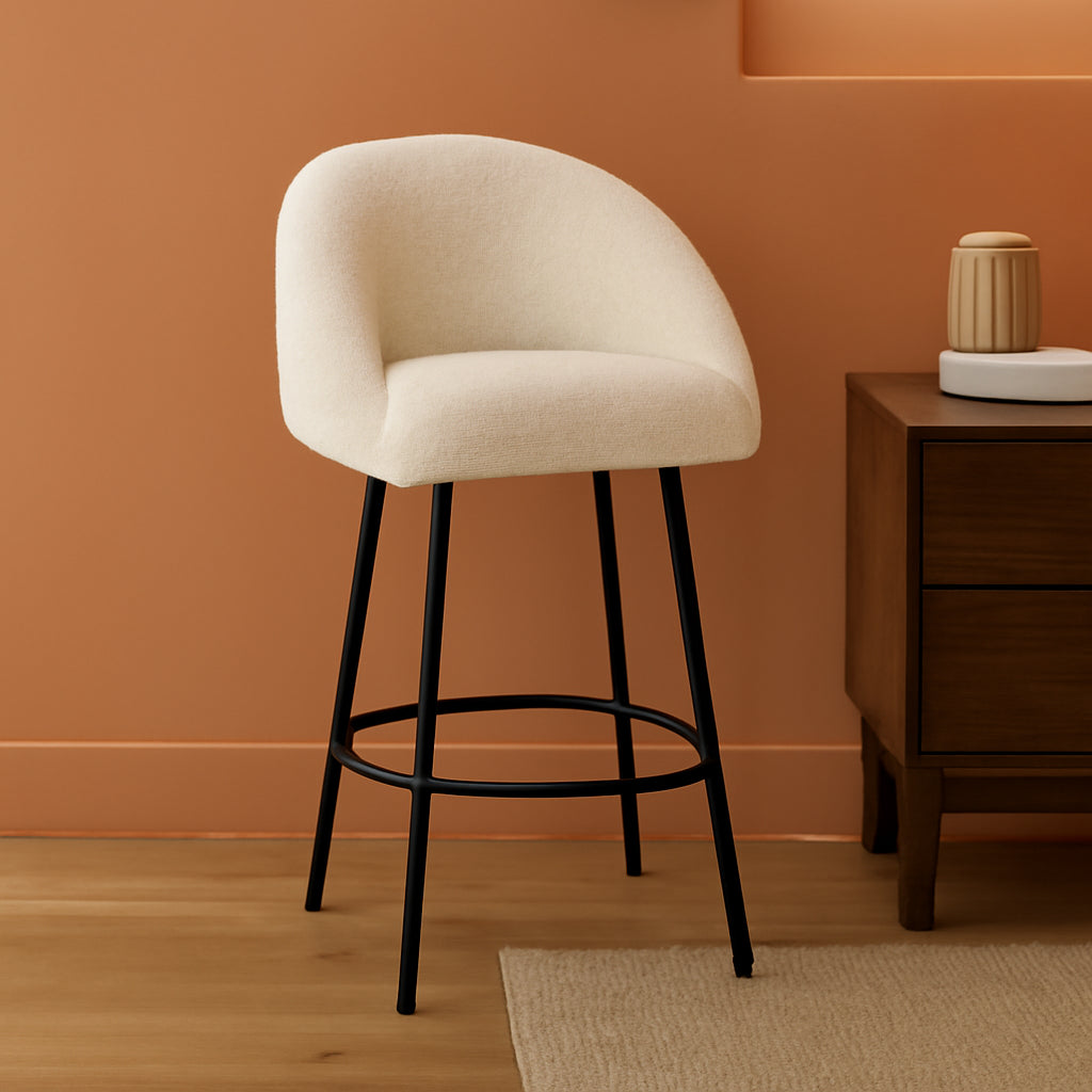 26 Inch Swivel Counter Stool White Sherpa Upholstered Bar Stool For Kitchen Counter