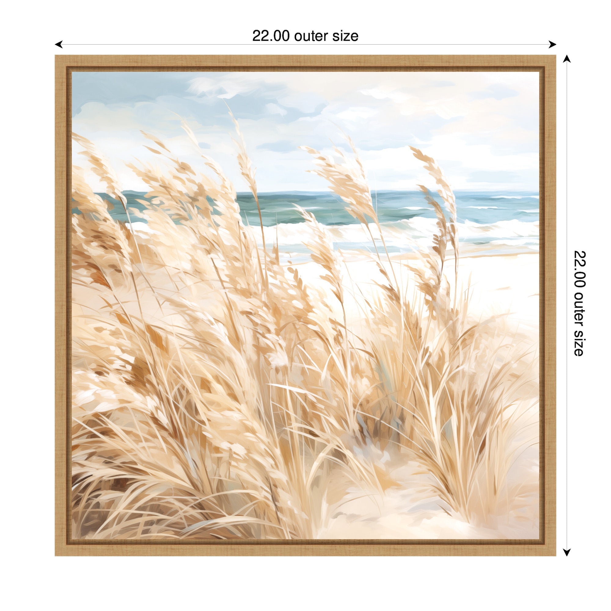 Sylvie Beige Beach Grass Near Tranquil Beach Framed Canvas by The Creative Bunch Studio
