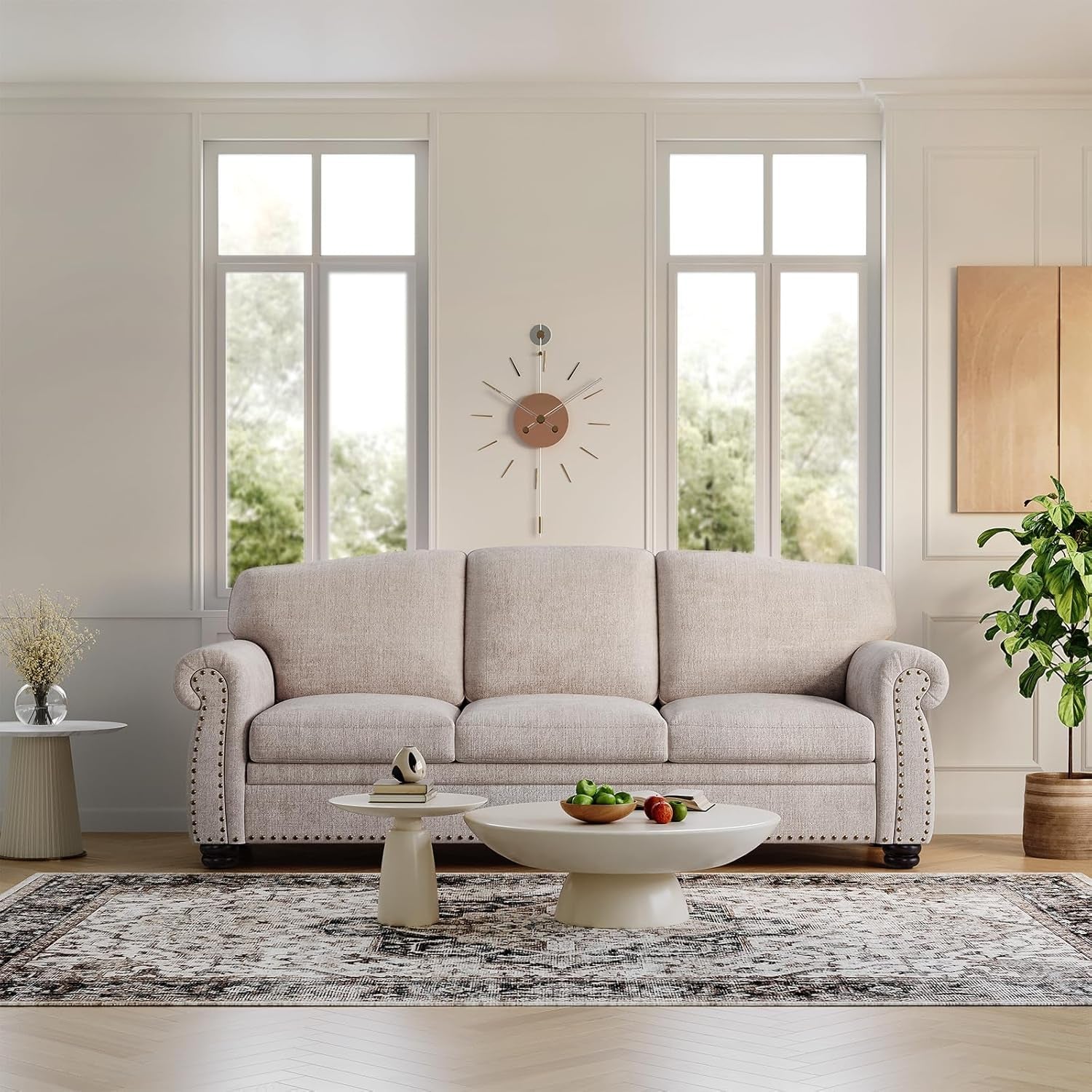 Elegant 90 Inch Nailhead Trim Sofa for Living Room