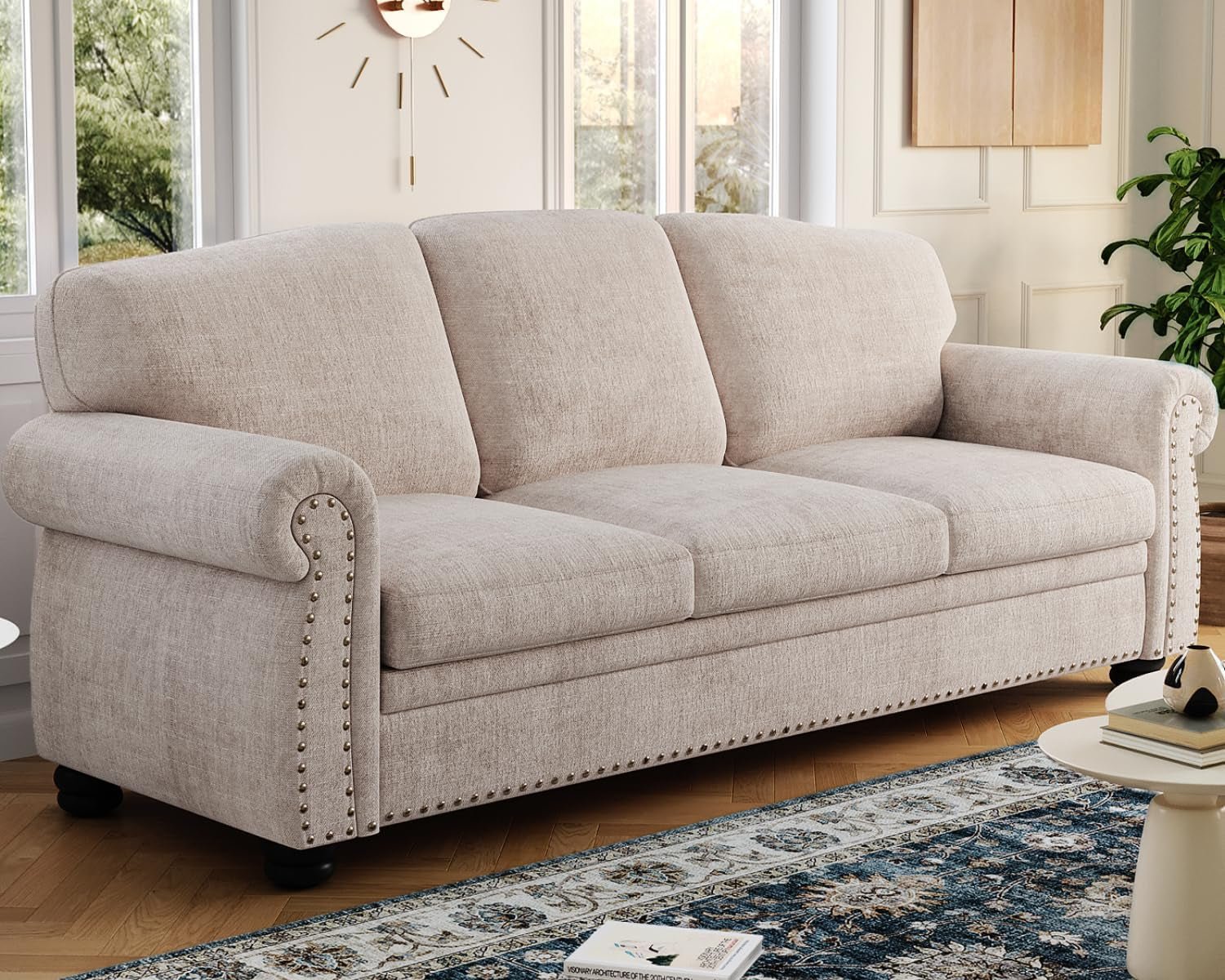 Elegant 90 Inch Nailhead Trim Sofa for Living Room