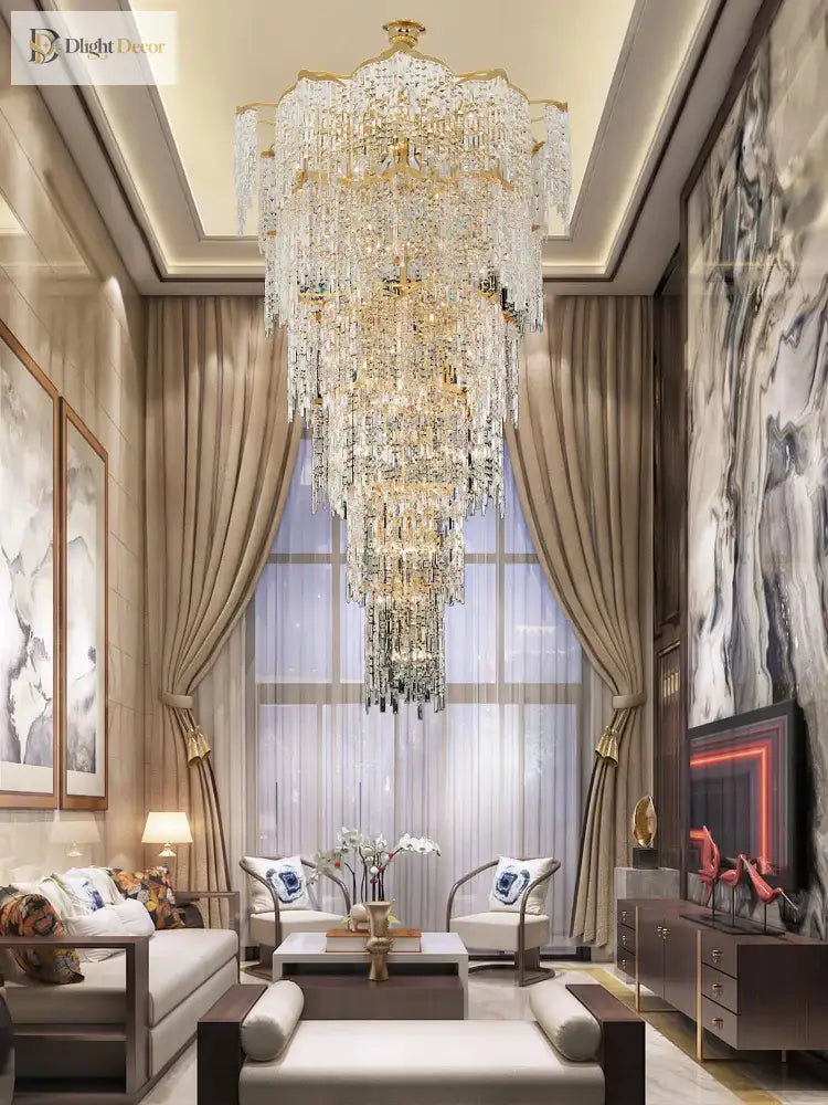 Elegant Crystal Gold Chandelier | Hallway & Entry Lighting
