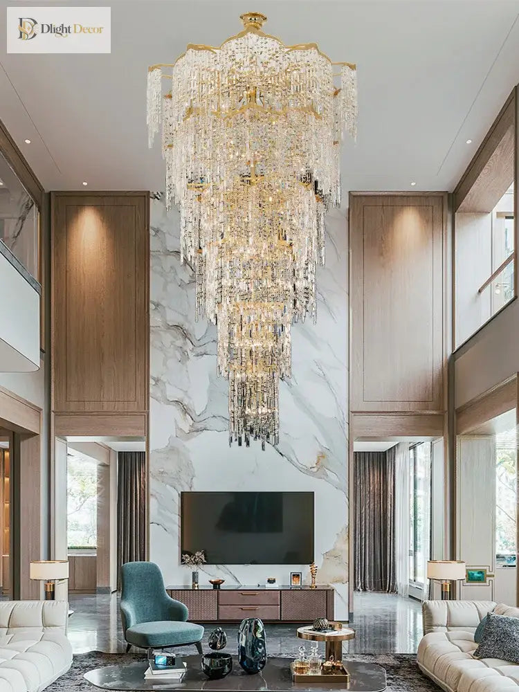 Elegant Crystal Gold Chandelier | Hallway & Entry Lighting