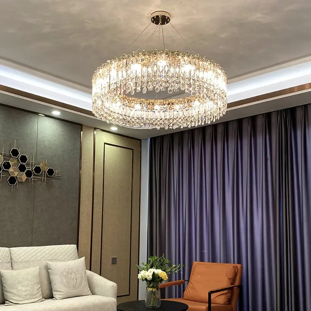 Elegant LED Crystal Gold Chandelier | Dining Room Lighting