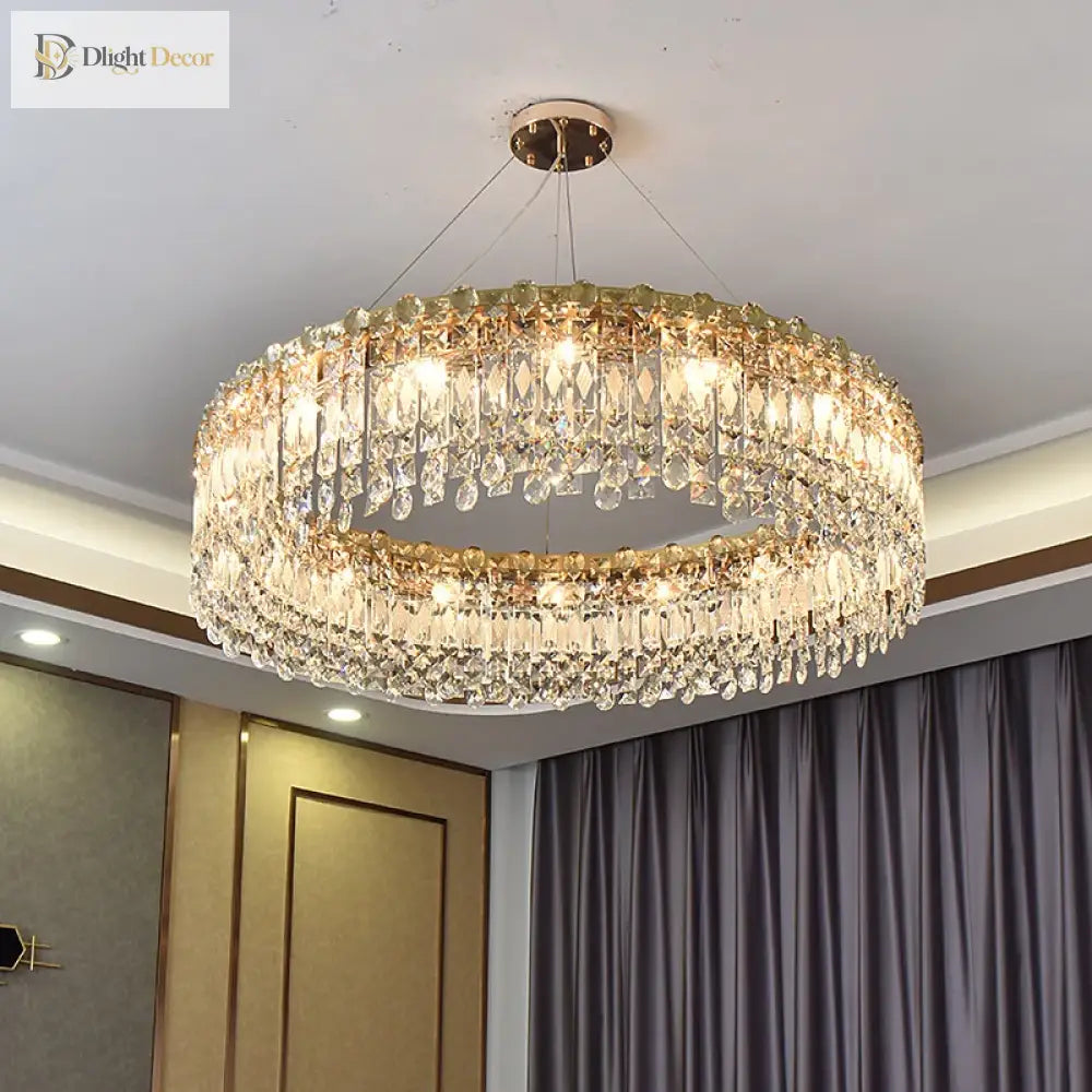 Elegant LED Crystal Gold Chandelier | Dining Room Lighting