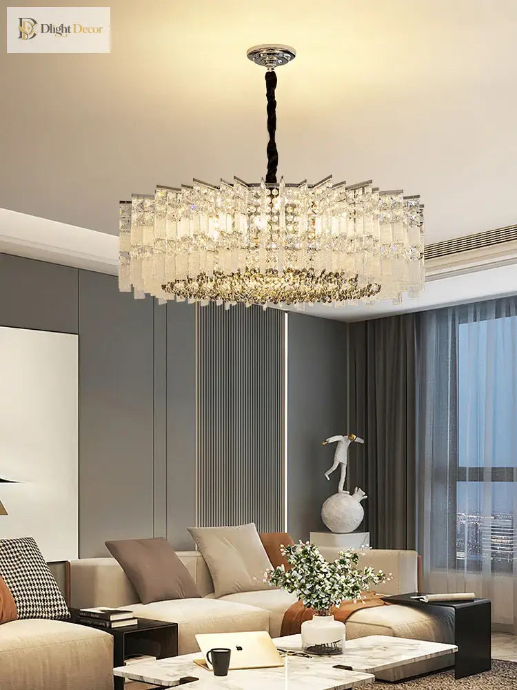 Elegant LED Crystal Gold Chandelier | Living Room Lighting
