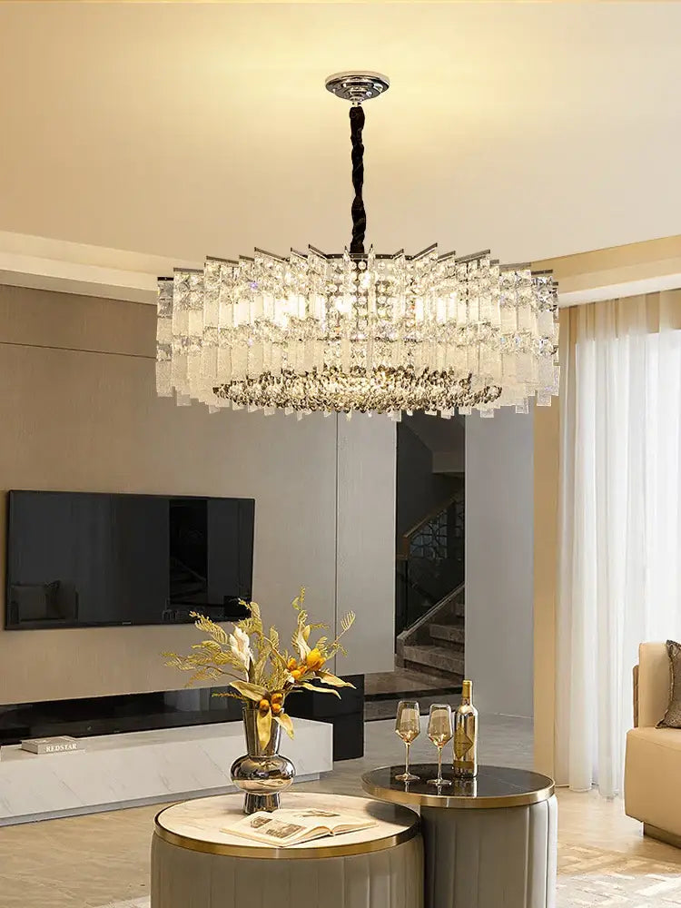 Elegant LED Crystal Gold Chandelier | Living Room Lighting